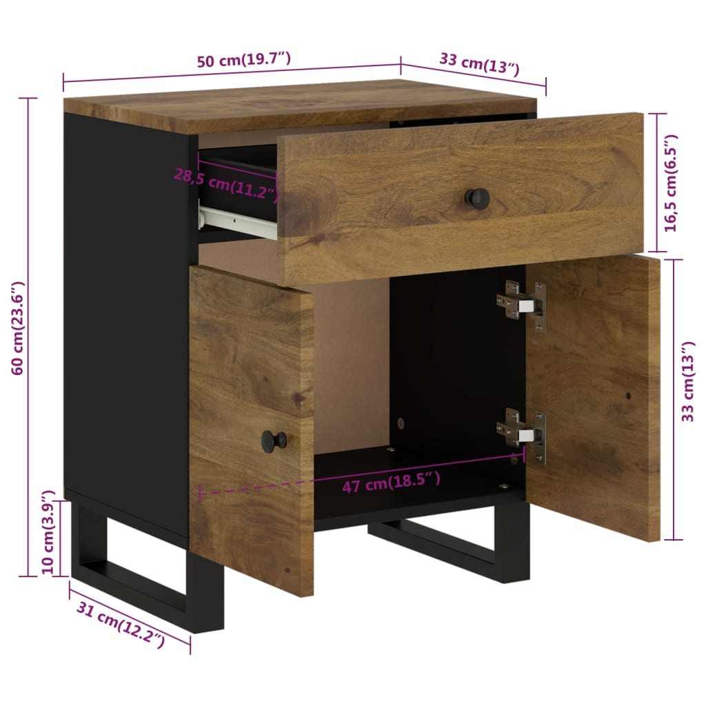 Tables de chevet 50x33x60 cm en manguier massif et dérivé du bois