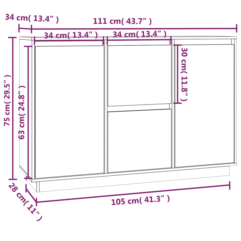 Dressoir 111x34x75 cm massief grenenhout