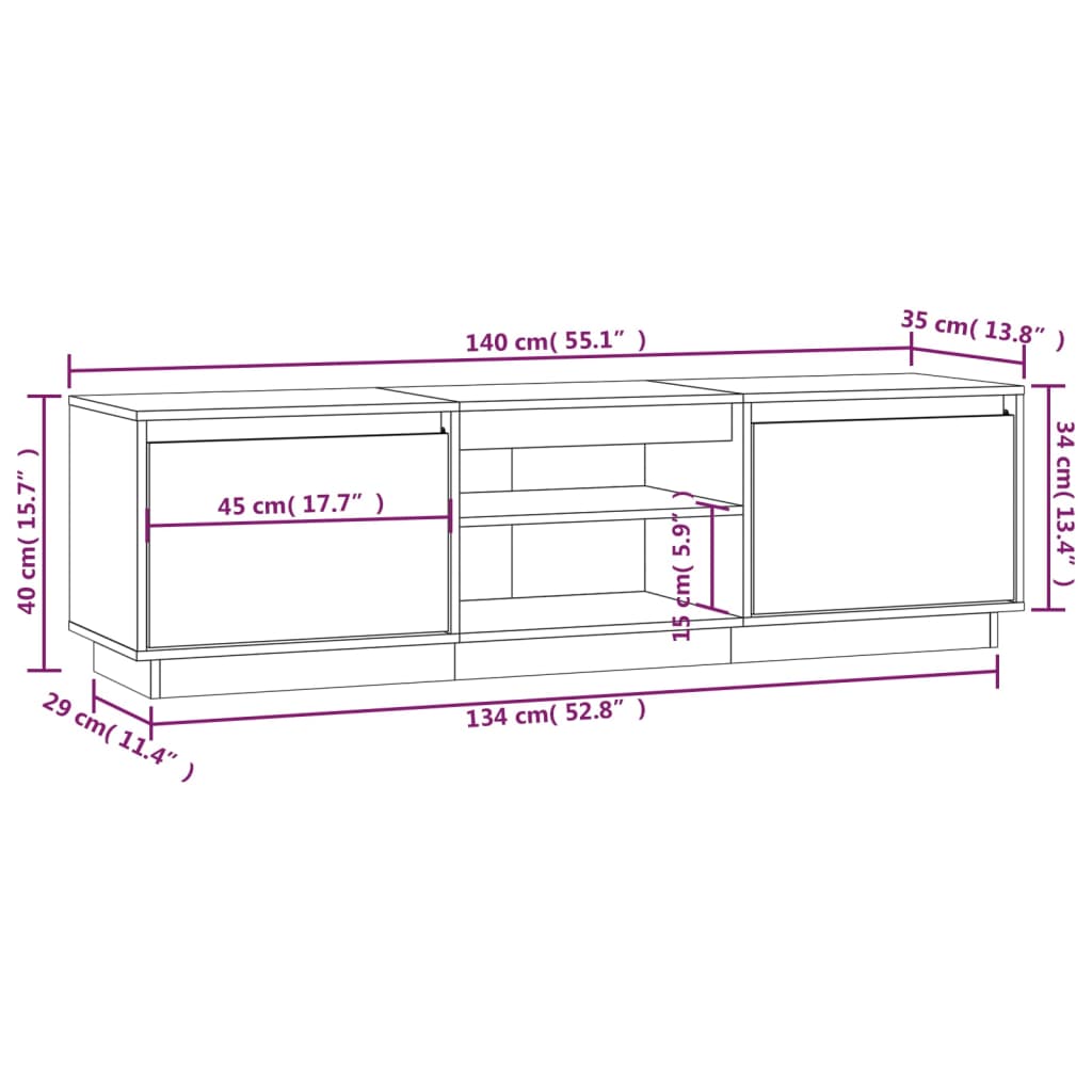 Tv-meubel 140x35x40 cm massief grenenhout