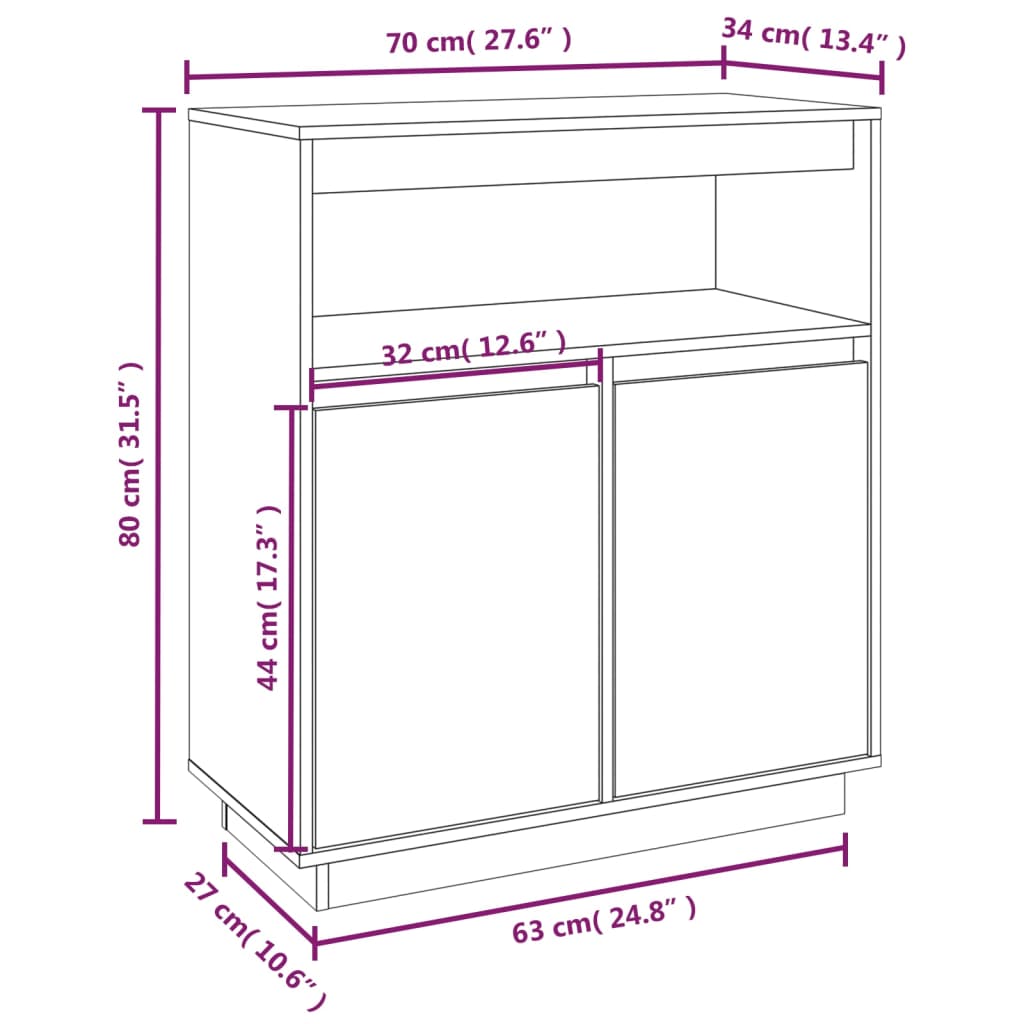 Buffet 70x34x80 cm en bois de pin massif