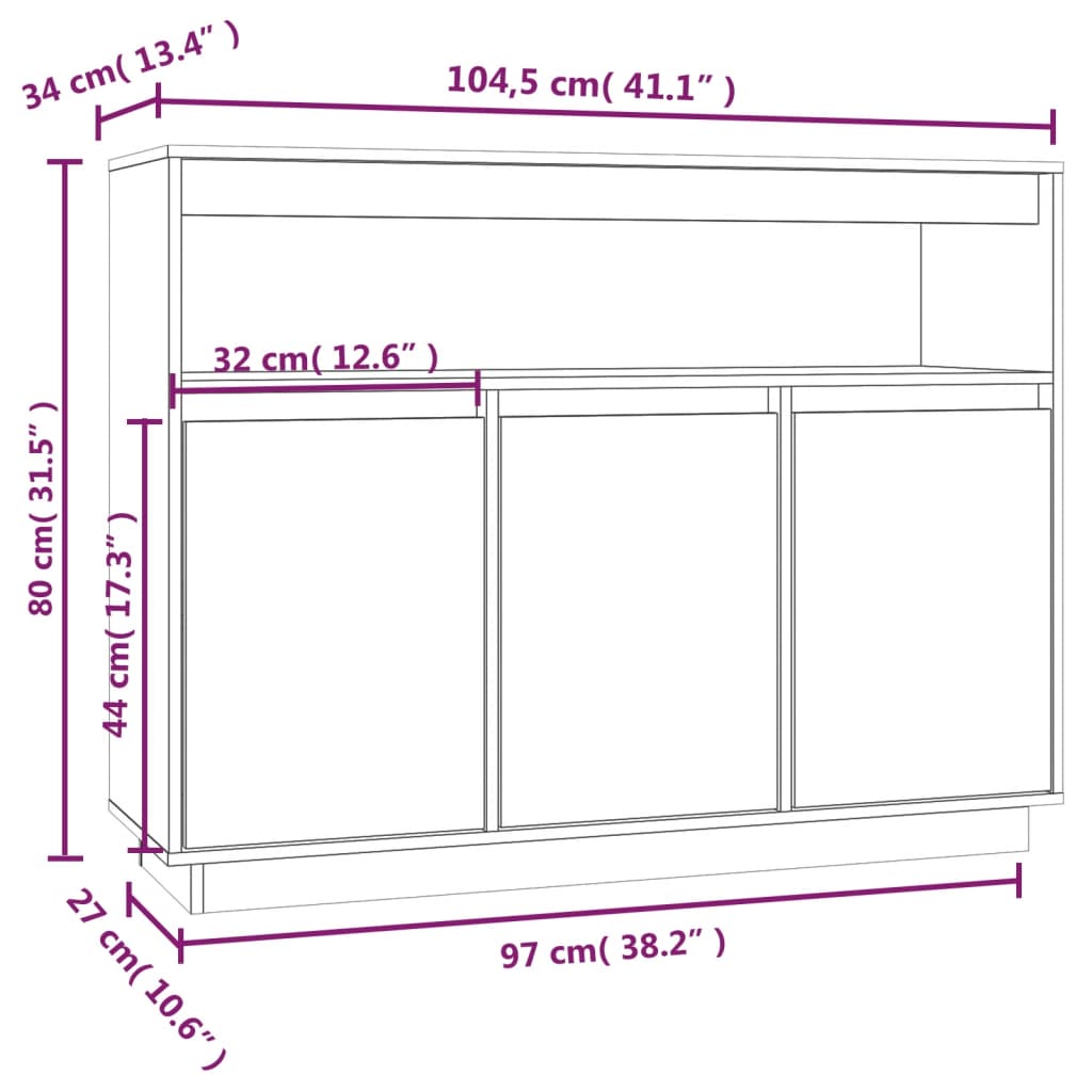 Buffet 104,5x34x80 cm en bois de pin massif