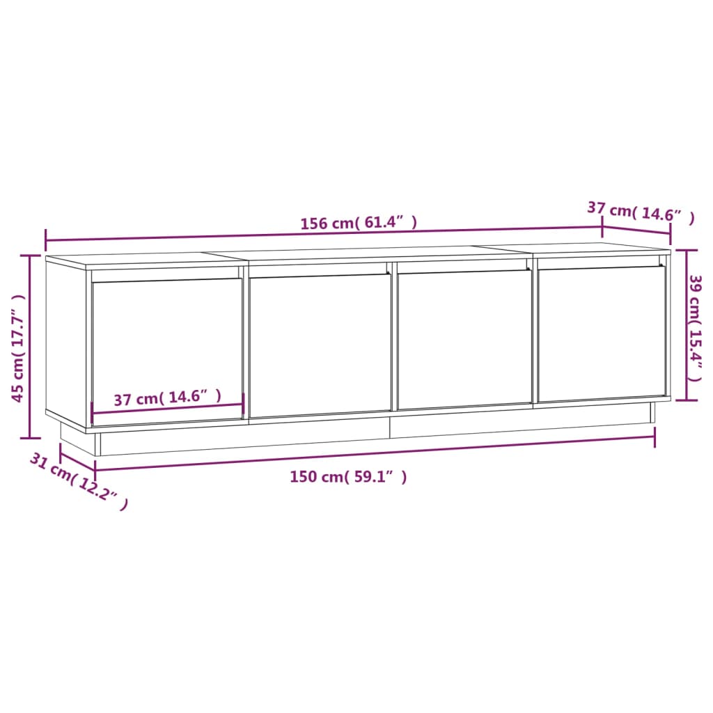 Meuble TV 156x37x45 cm en bois de pin massif