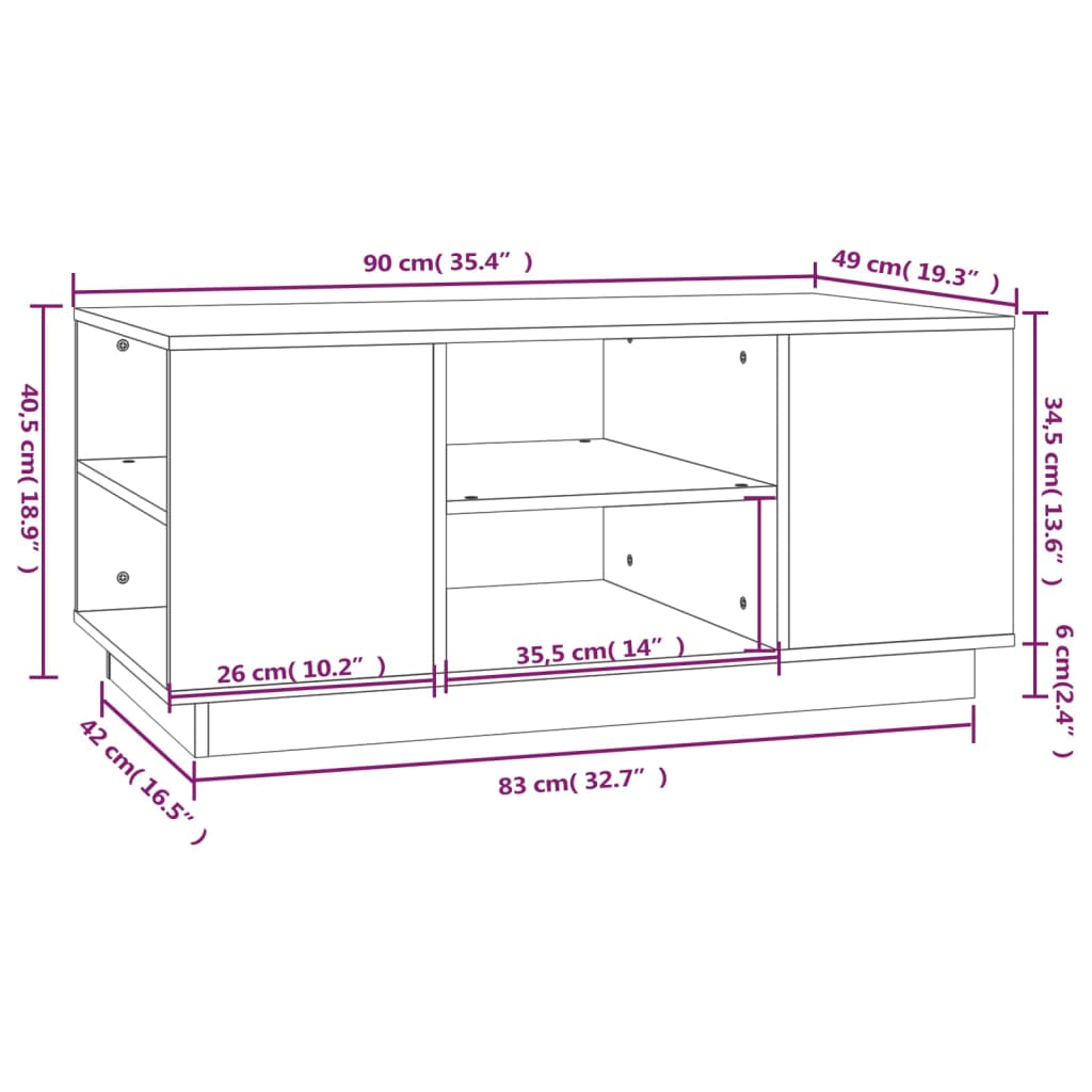 Salontafel 90x49x40,5 cm massief grenenhout