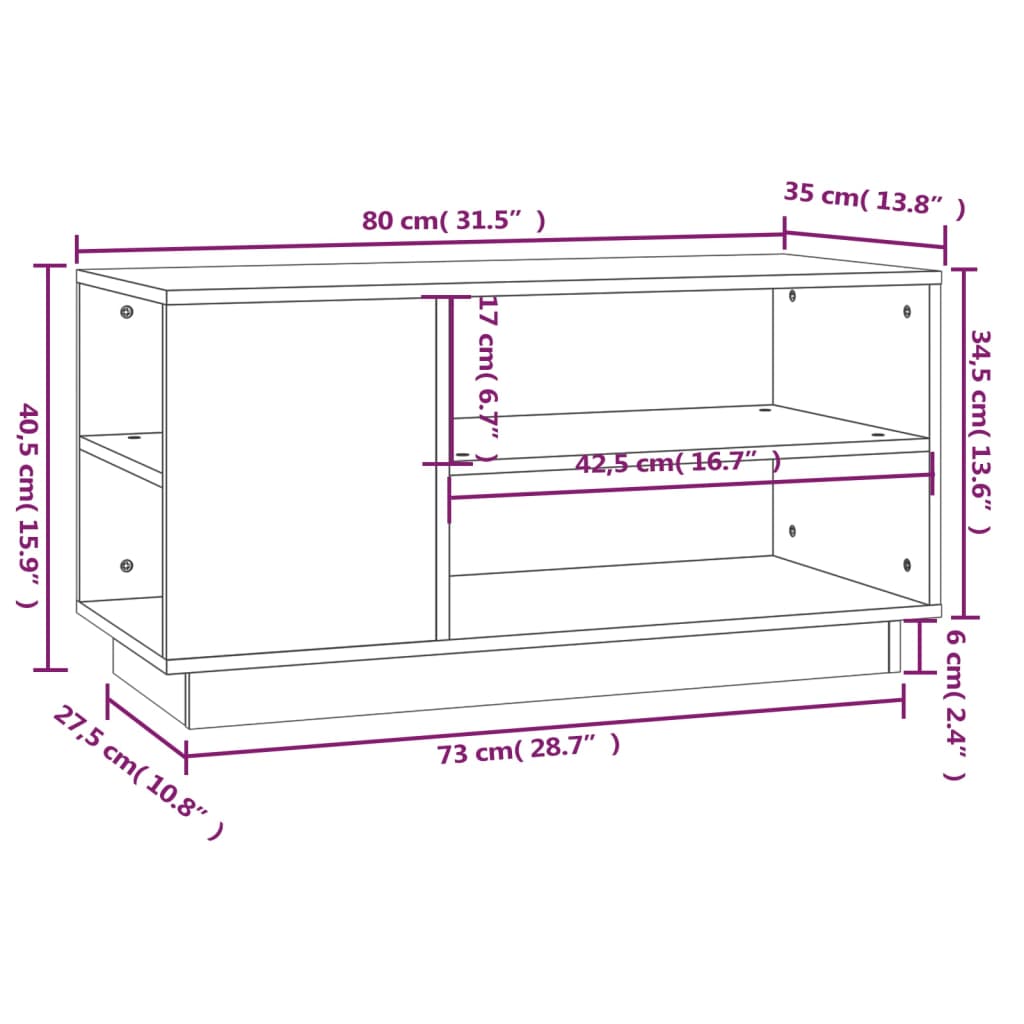 Meuble TV 80x35x40,5 cm en bois de pin massif