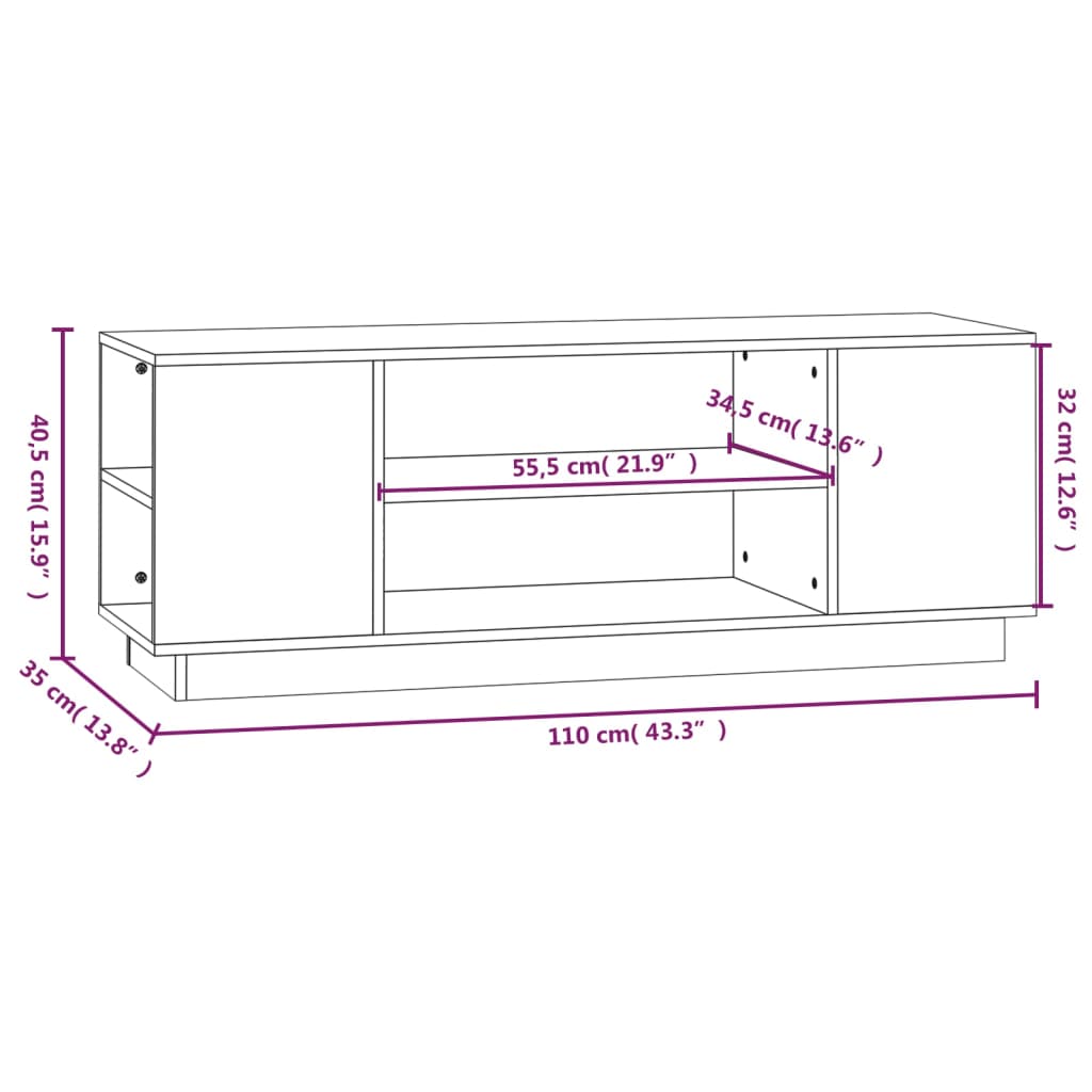 Tv-meubel 110x35x40,5 cm massief grenenhout honingbruin