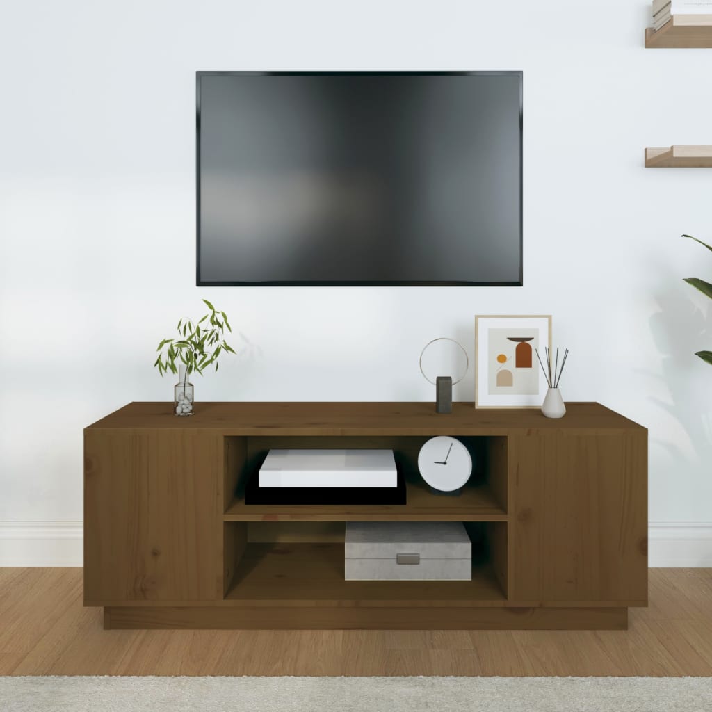 Meuble TV 110x35x40,5 cm en bois de pin massif marron miel