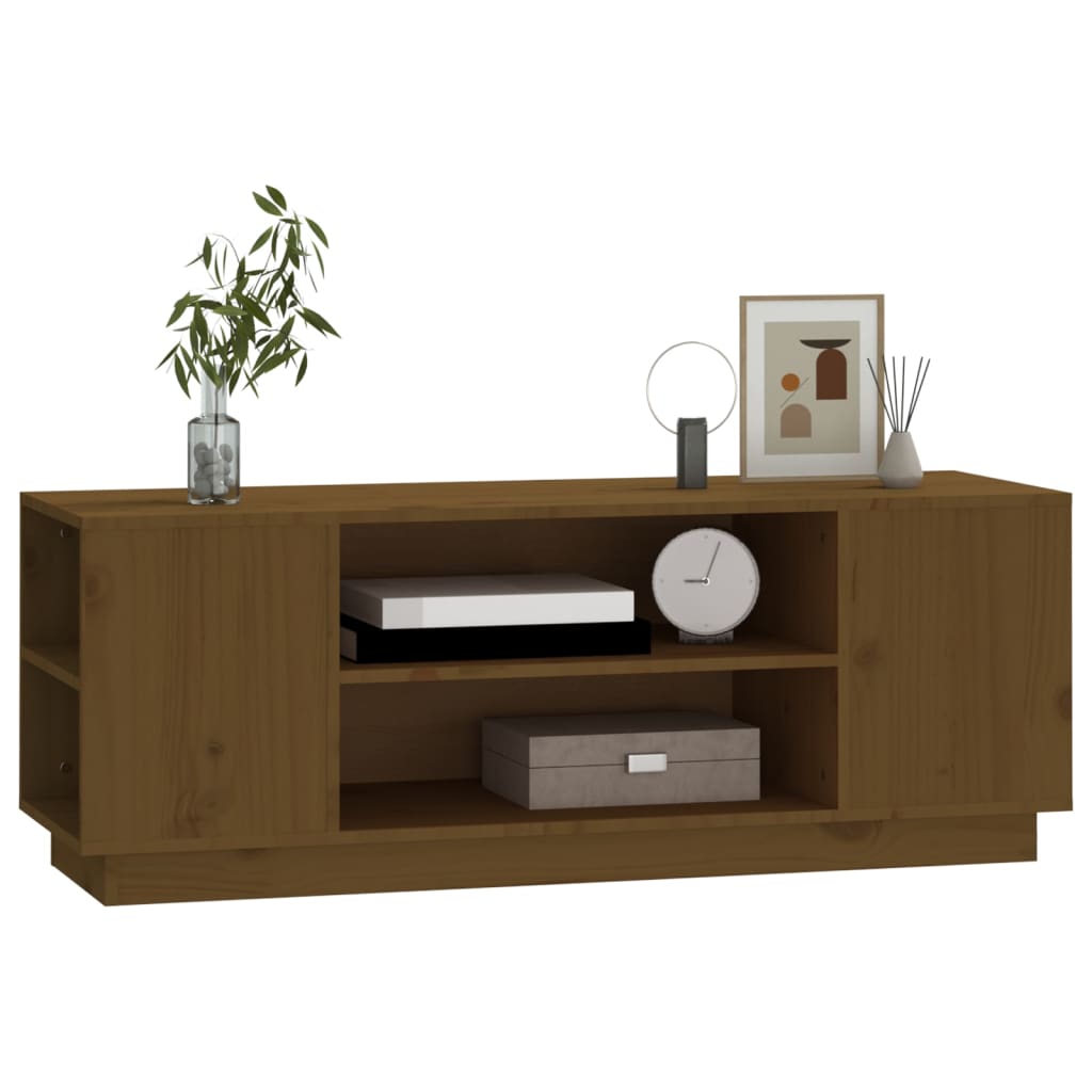 Meuble TV 110x35x40,5 cm en bois de pin massif marron miel