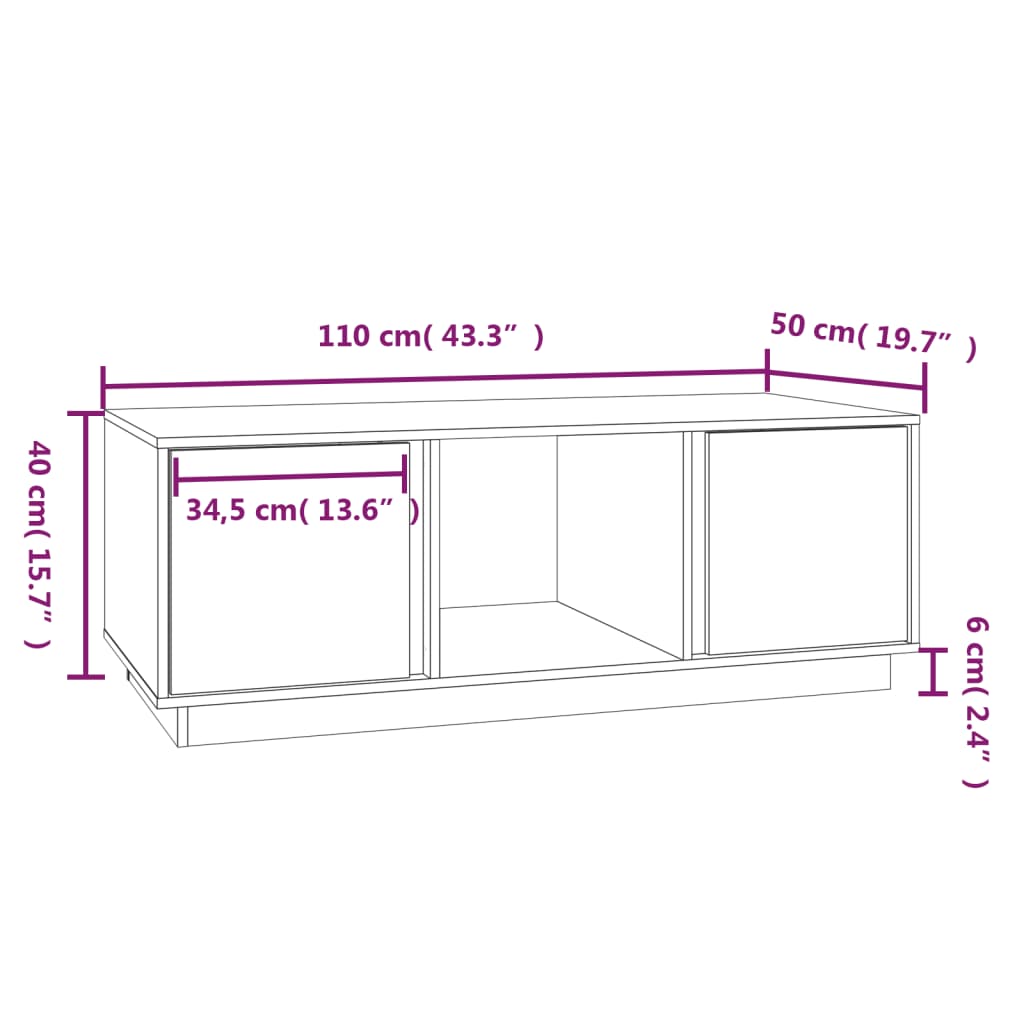 Table basse 110x50x40 cm en bois de pin massif