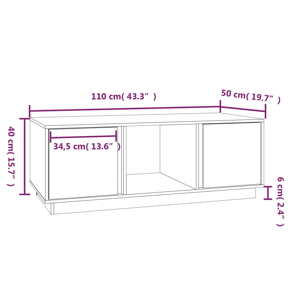 Table basse 110x50x40 cm en bois de pin massif