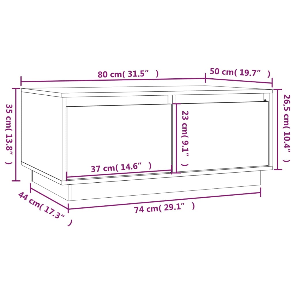 Table basse 80x50x35 cm en bois de pin massif