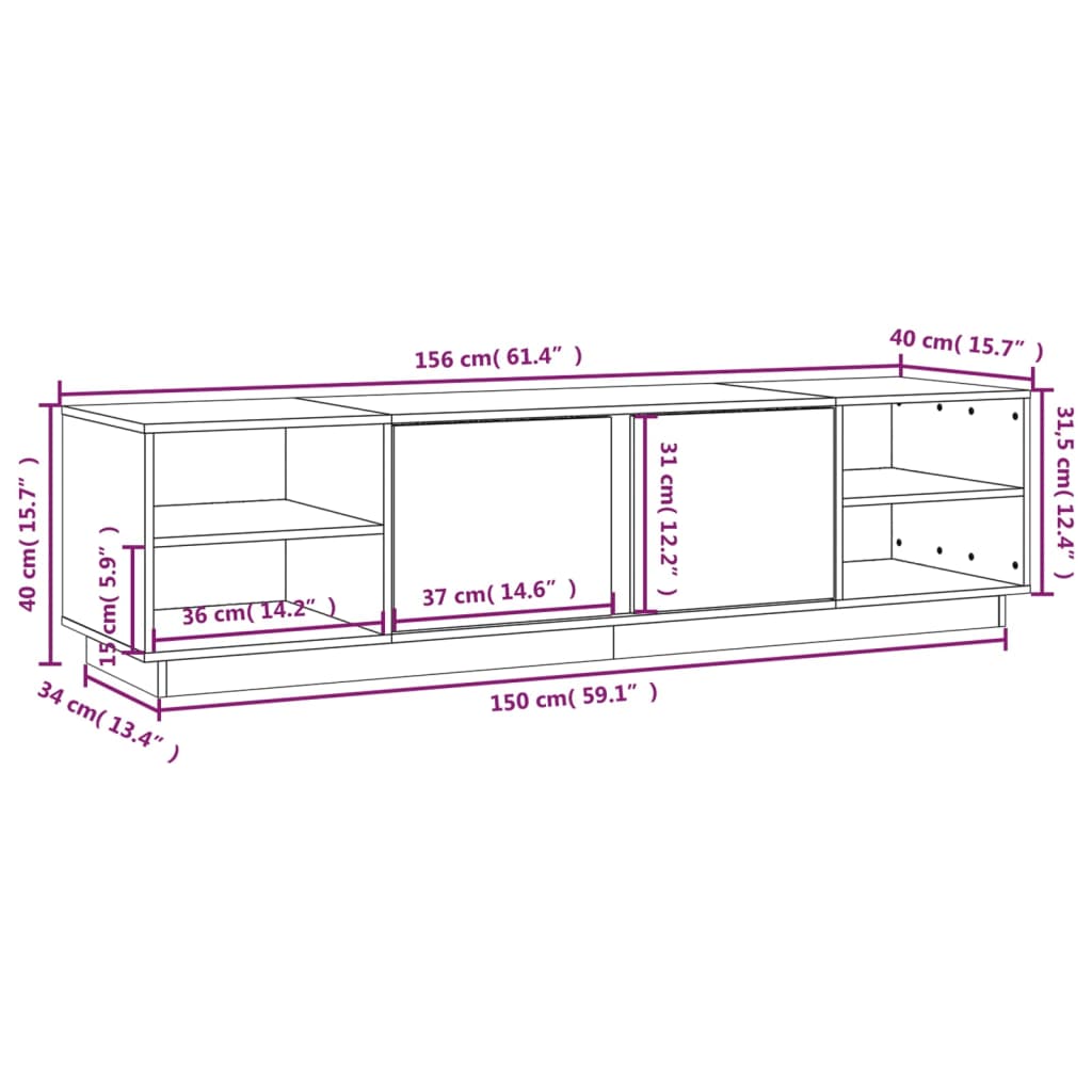 Meuble TV 156x40x40 cm en bois de pin massif