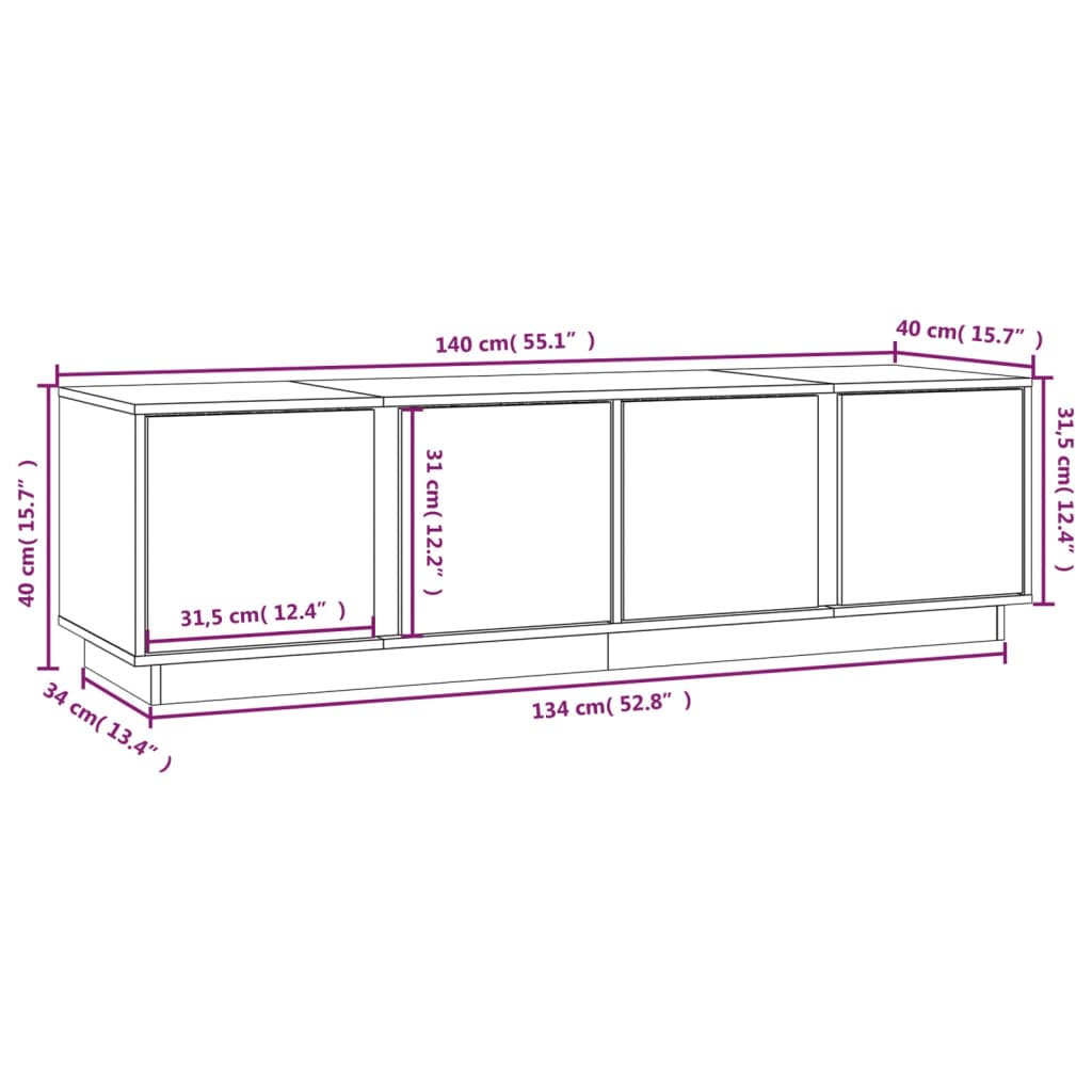 Meuble TV 140x40x40 cm en bois de pin massif