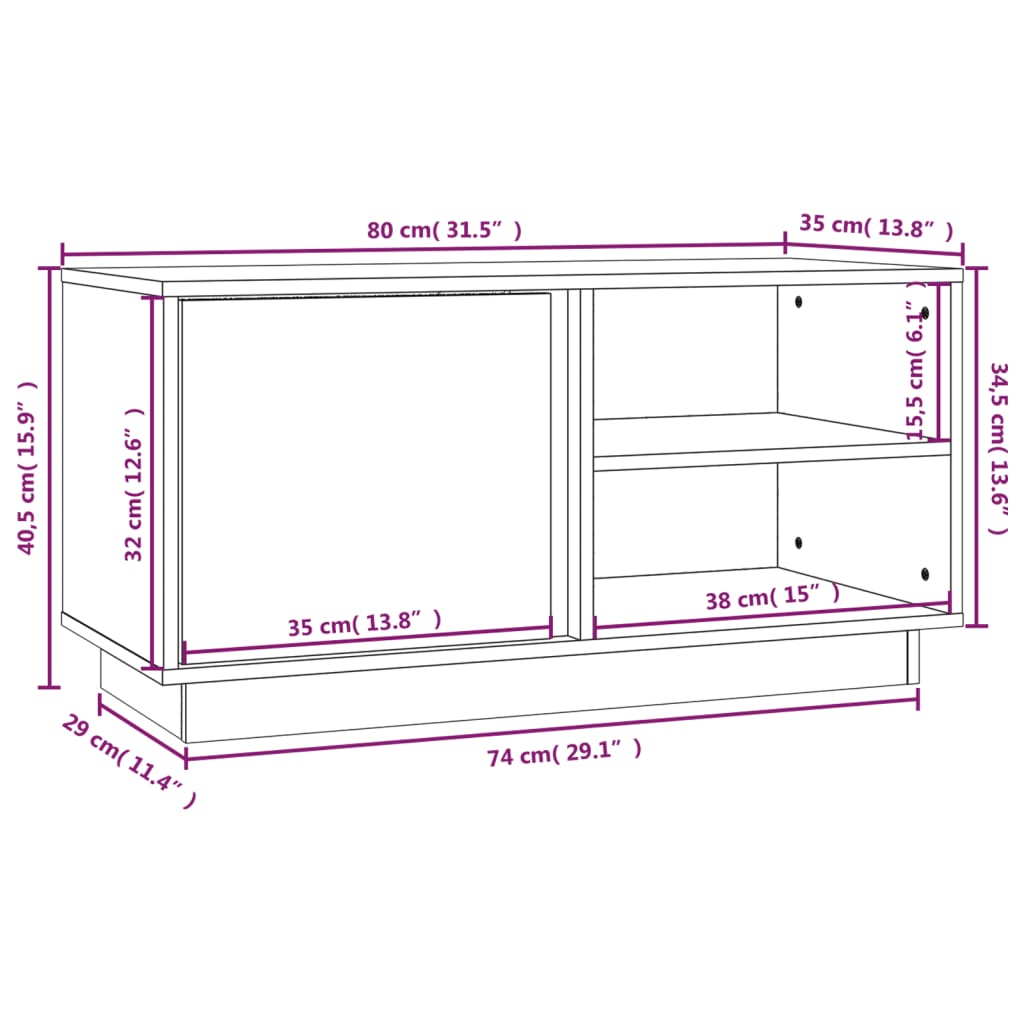 Meuble TV 80x35x40,5 cm en bois de pin massif