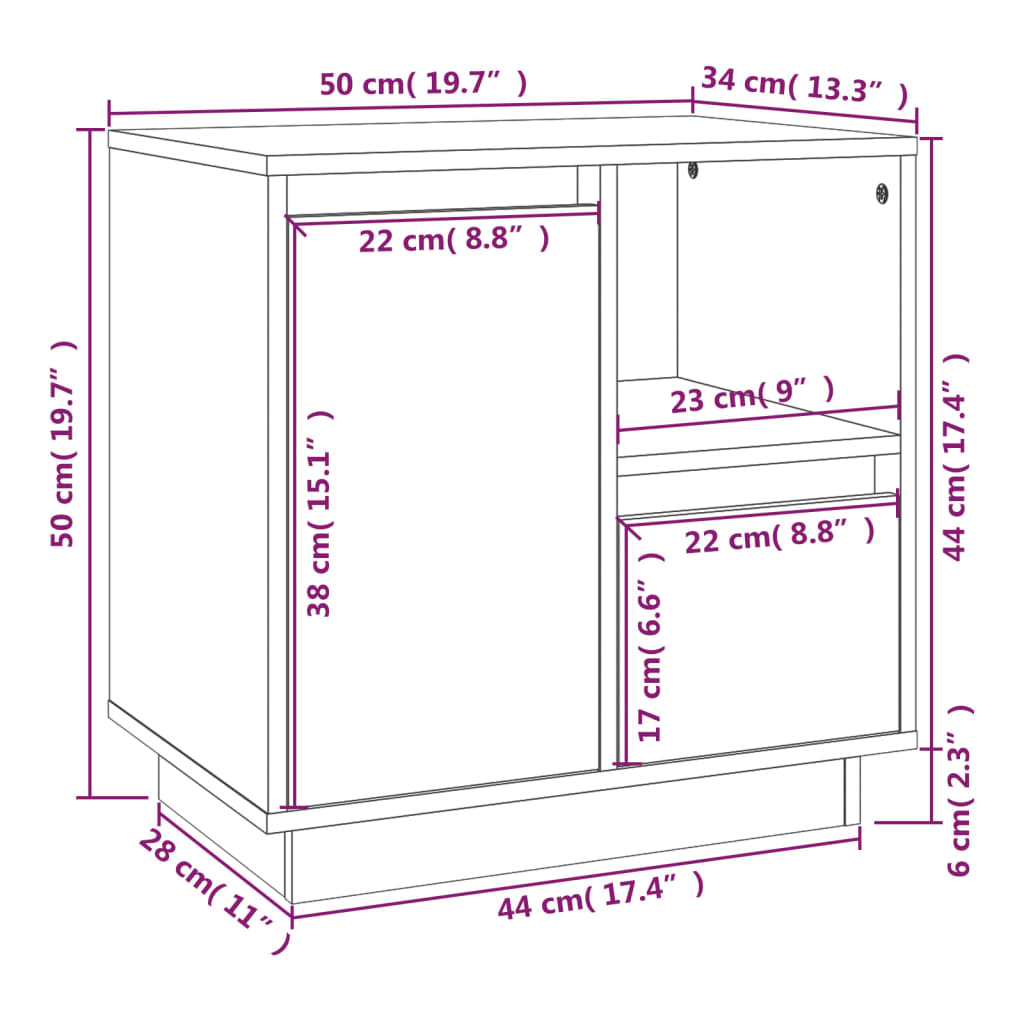 Tables de chevet 2 pcs 50x34x50 cm en bois de pin massif