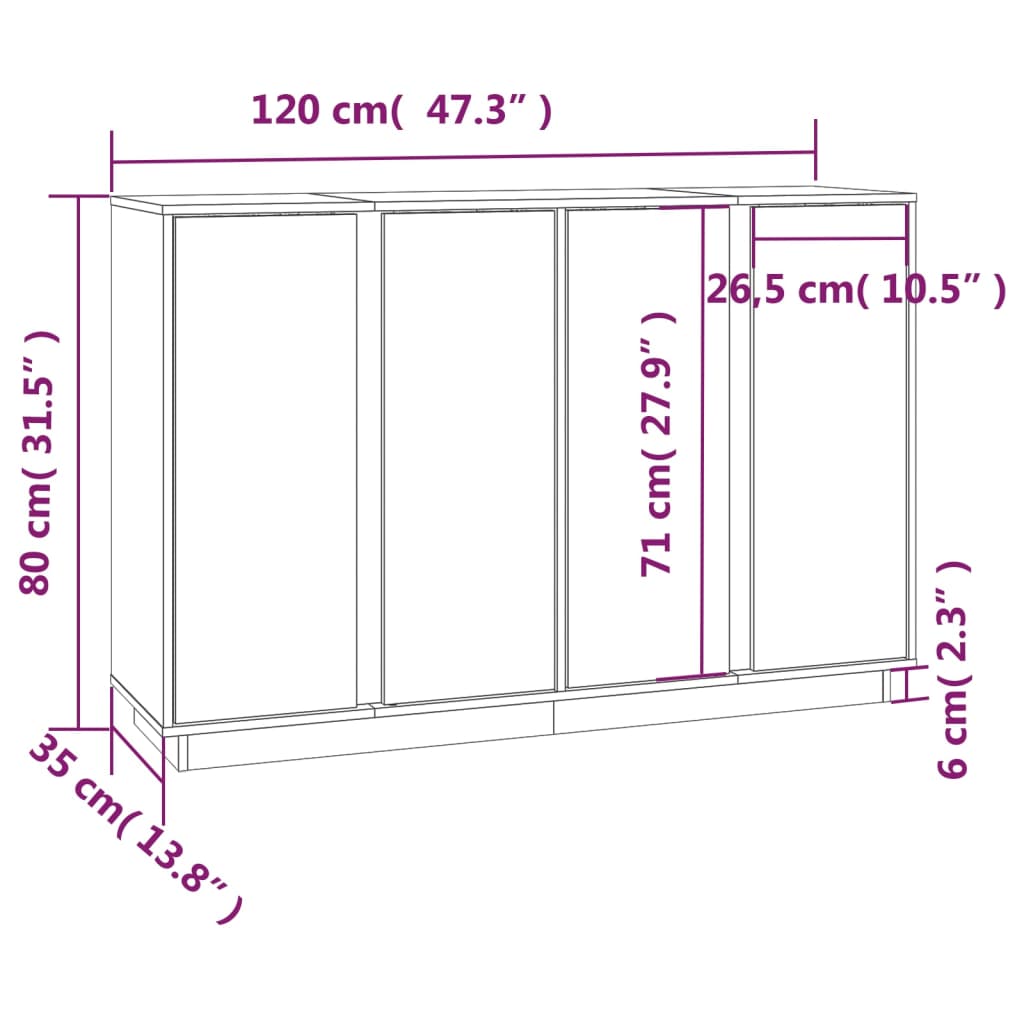 Buffet 120x35x80 cm en bois de pin massif