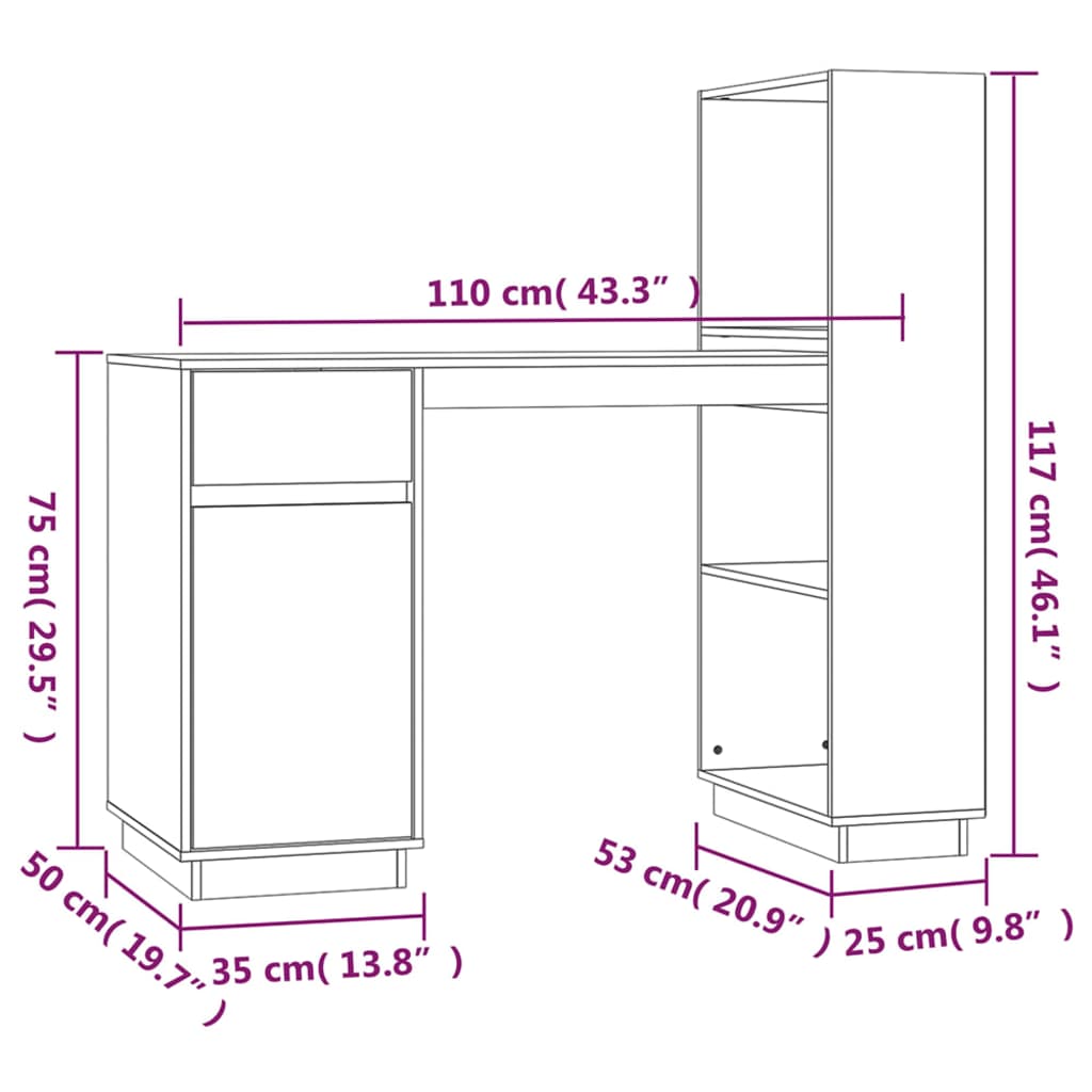 Bureau 110x53x117 cm massief grenenhout