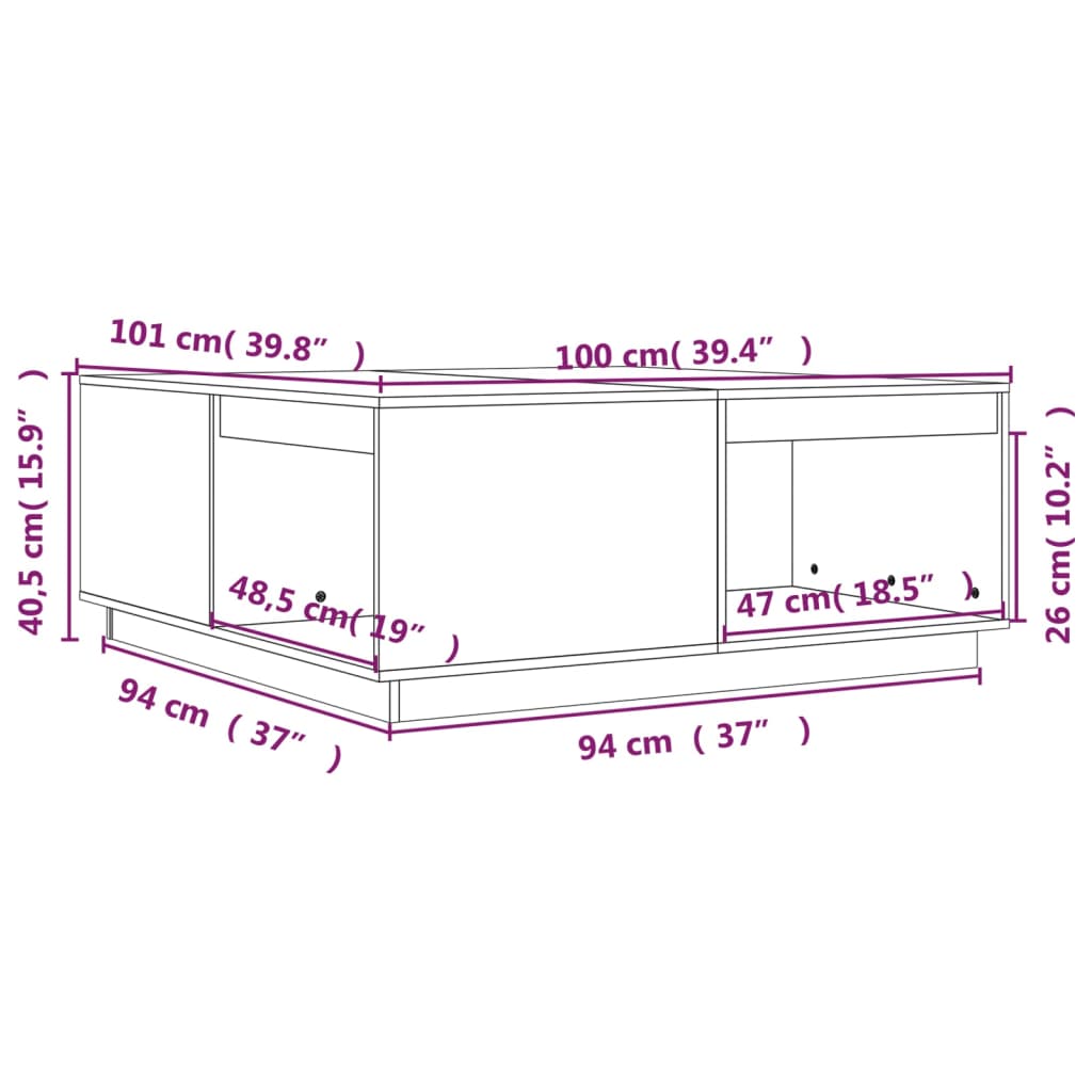 Salontafel 100x101x40,5 cm massief grenenhout