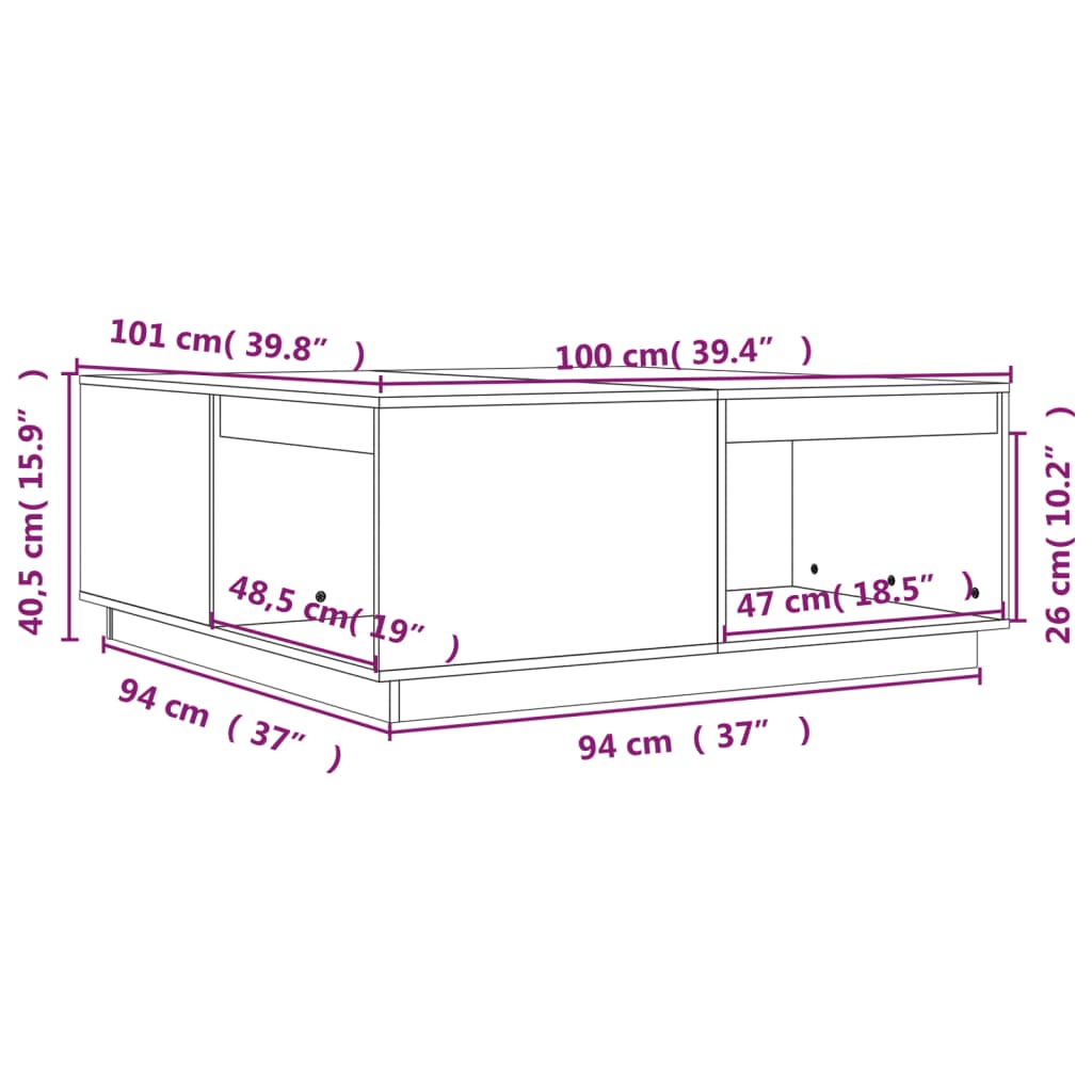 Salontafel 100x101x40,5 cm massief grenenhout