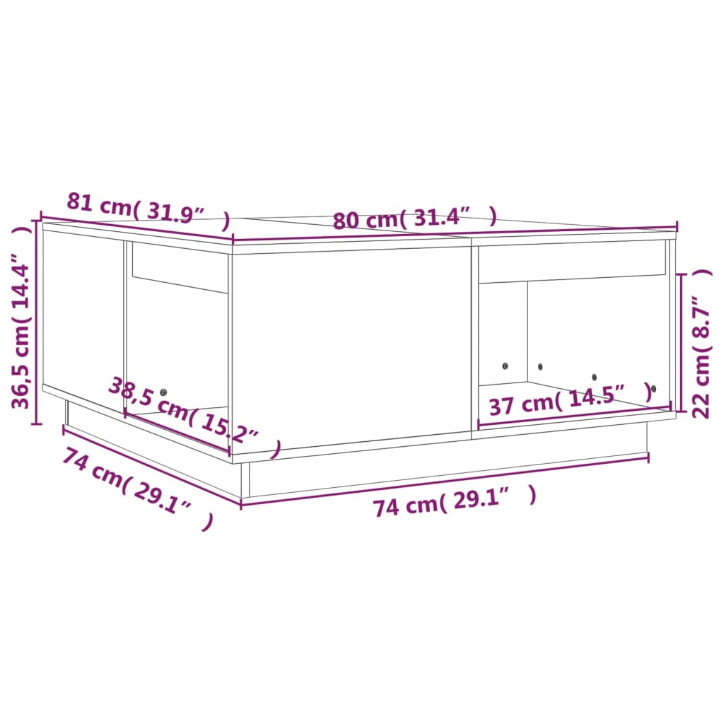 Salontafel 100x101x40,5 cm massief grenenhout