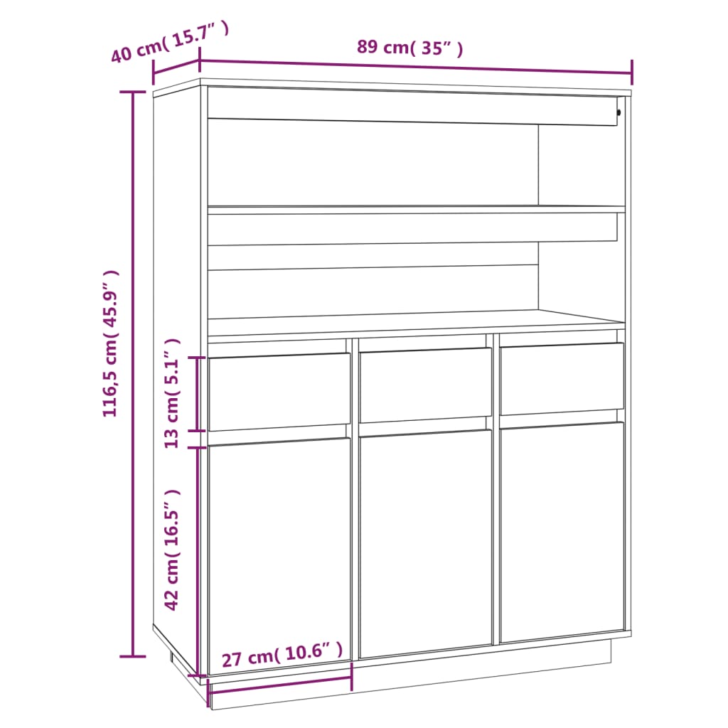 Meuble haut 89x40x116,5 cm en bois de pin massif