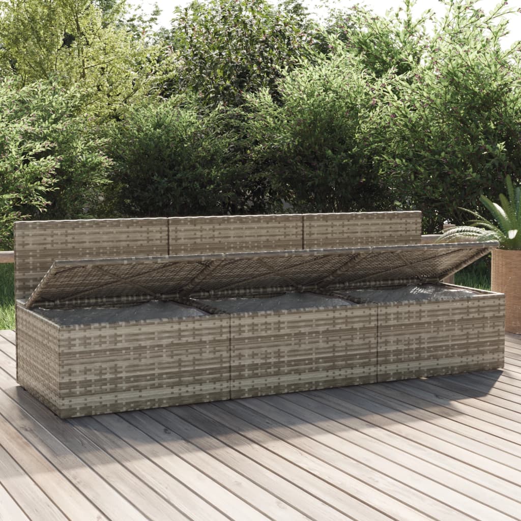 3-delige Loungeset met kussens poly rattan grijs