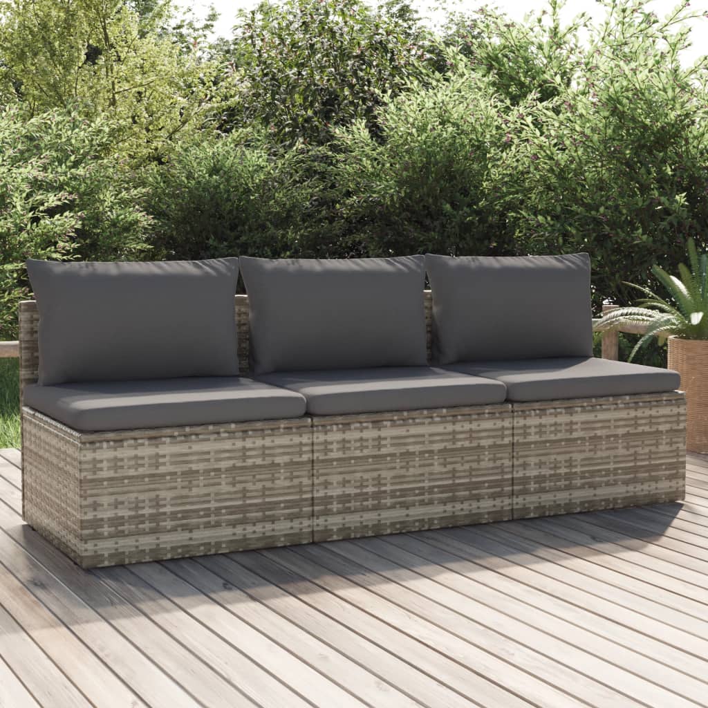 3-delige Loungeset met kussens poly rattan grijs