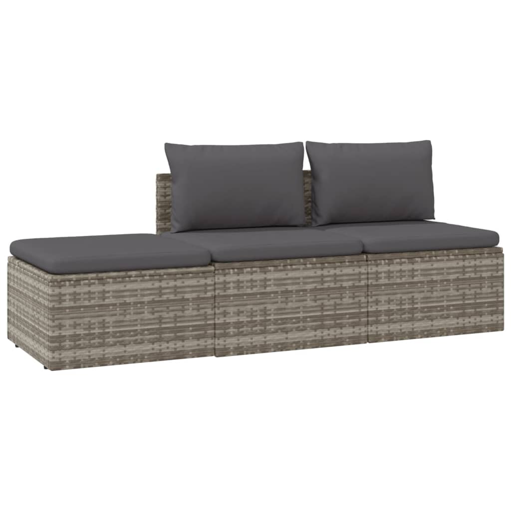 3-delige Loungeset met kussens poly rattan grijs