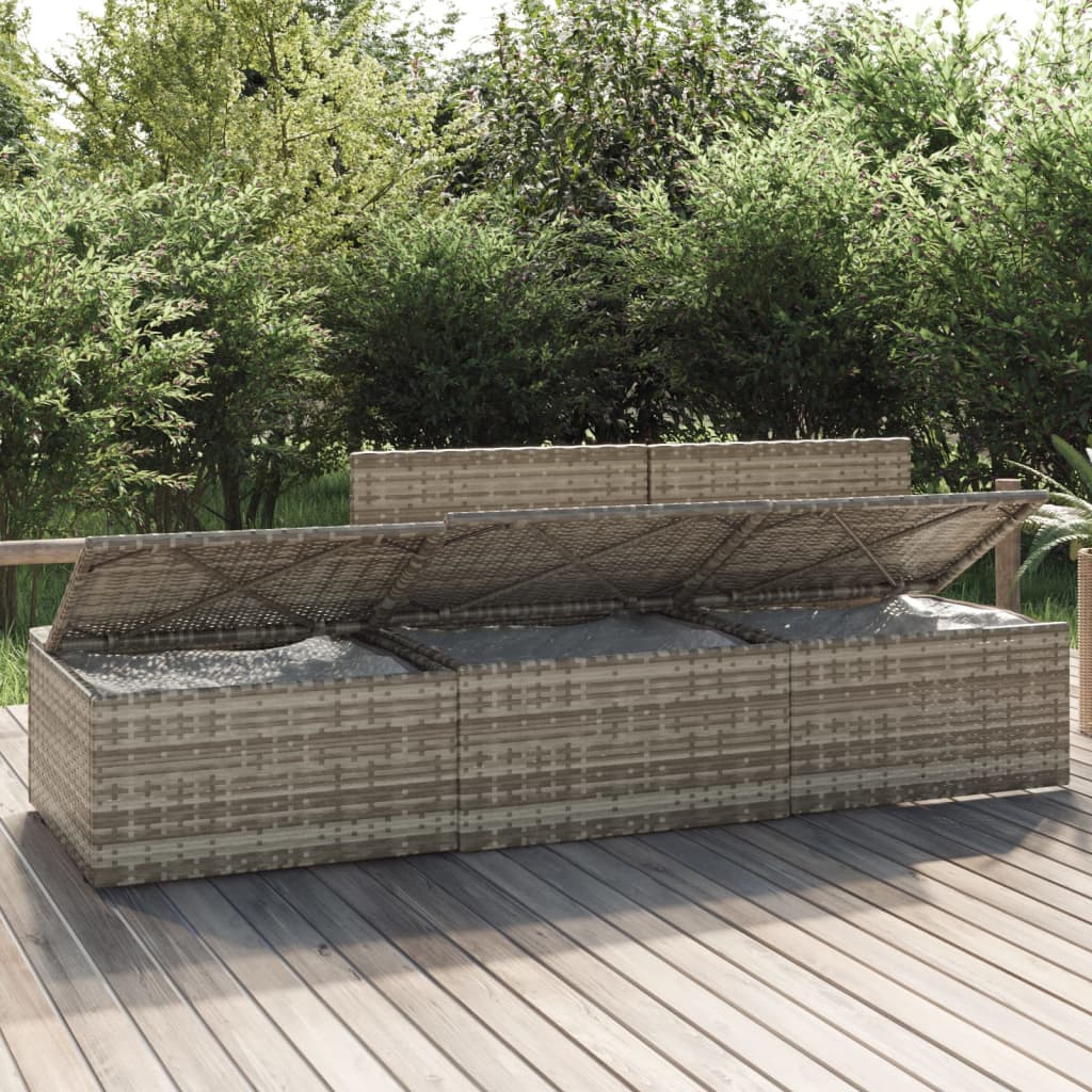 3-delige Loungeset met kussens poly rattan grijs