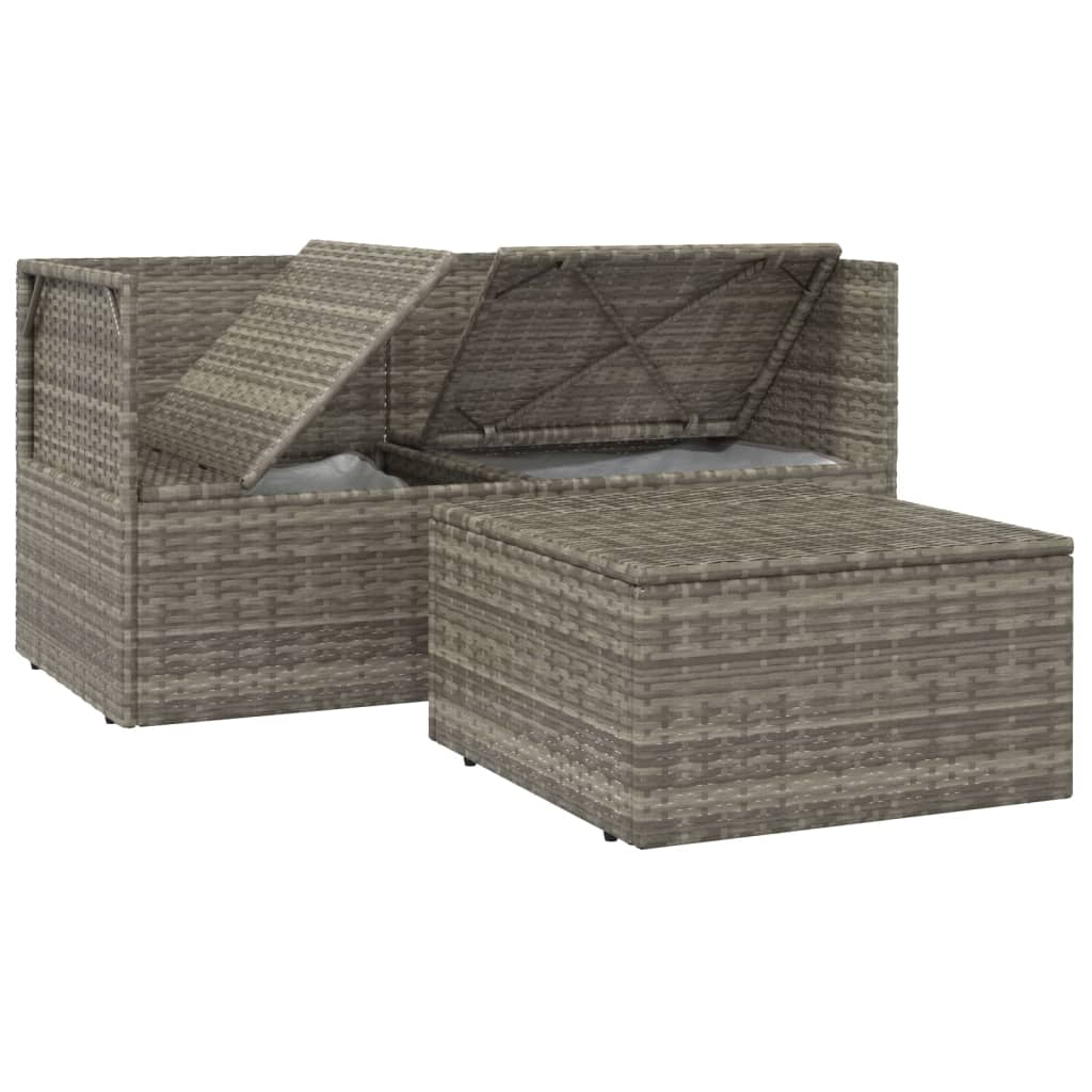 3-delige Loungeset met kussens poly rattan grijs