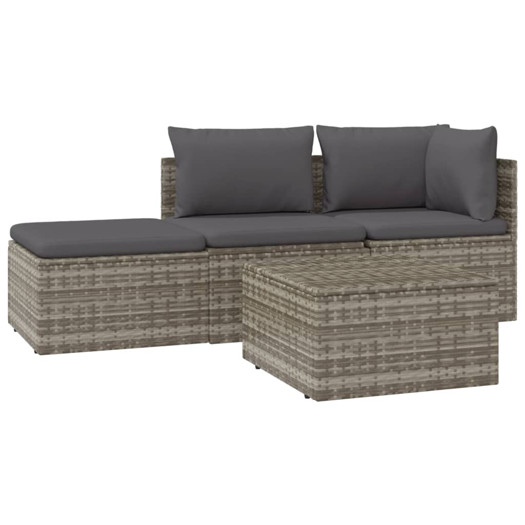 3-delige Loungeset met kussens poly rattan grijs