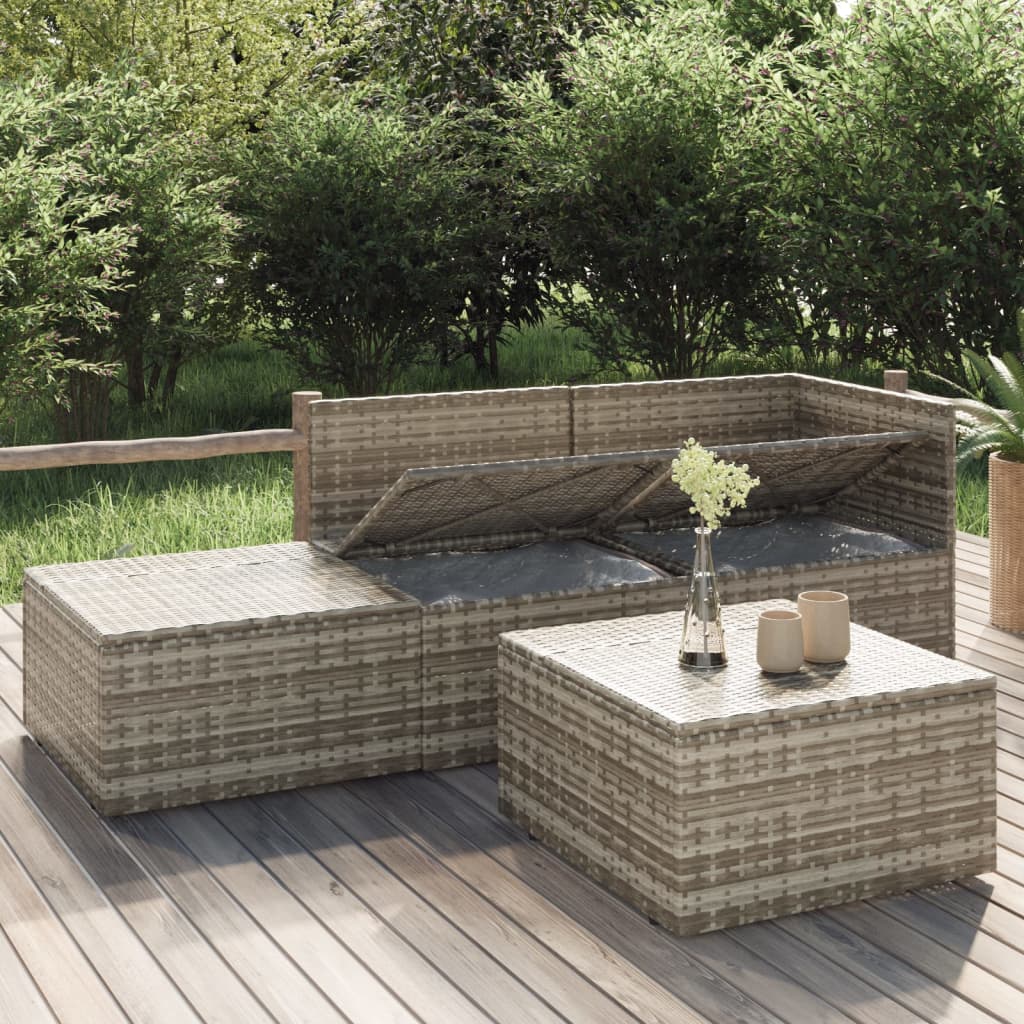 3-delige Loungeset met kussens poly rattan grijs