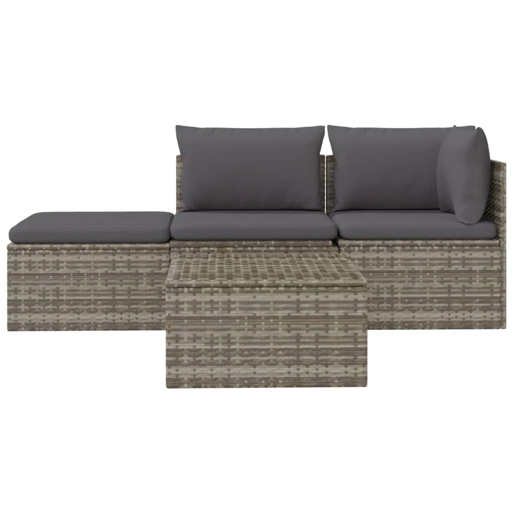 3-delige Loungeset met kussens poly rattan grijs