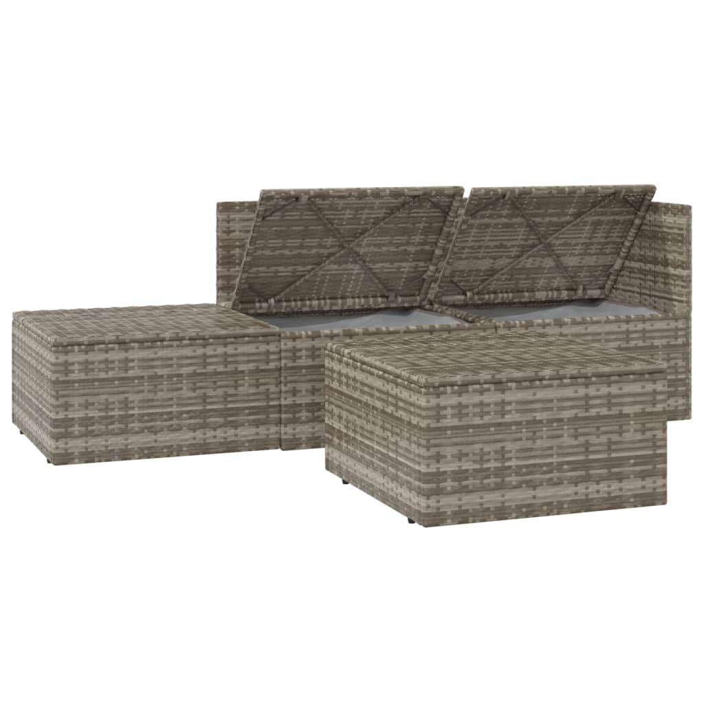 3-delige Loungeset met kussens poly rattan grijs