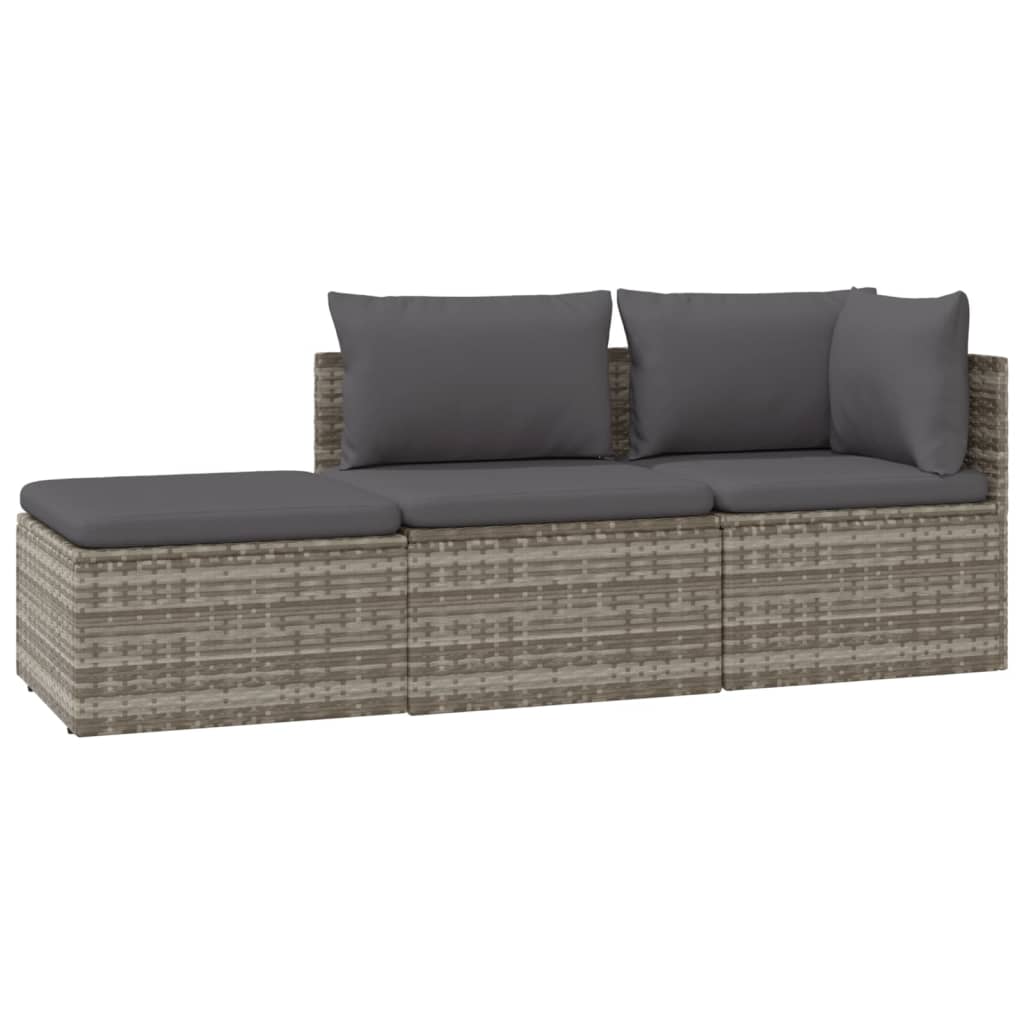 3-delige Loungeset met kussens poly rattan grijs