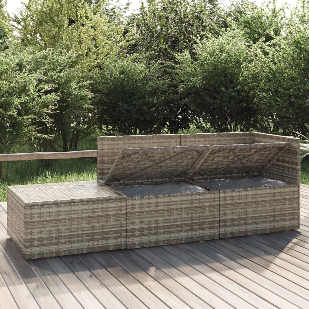 3-delige Loungeset met kussens poly rattan grijs