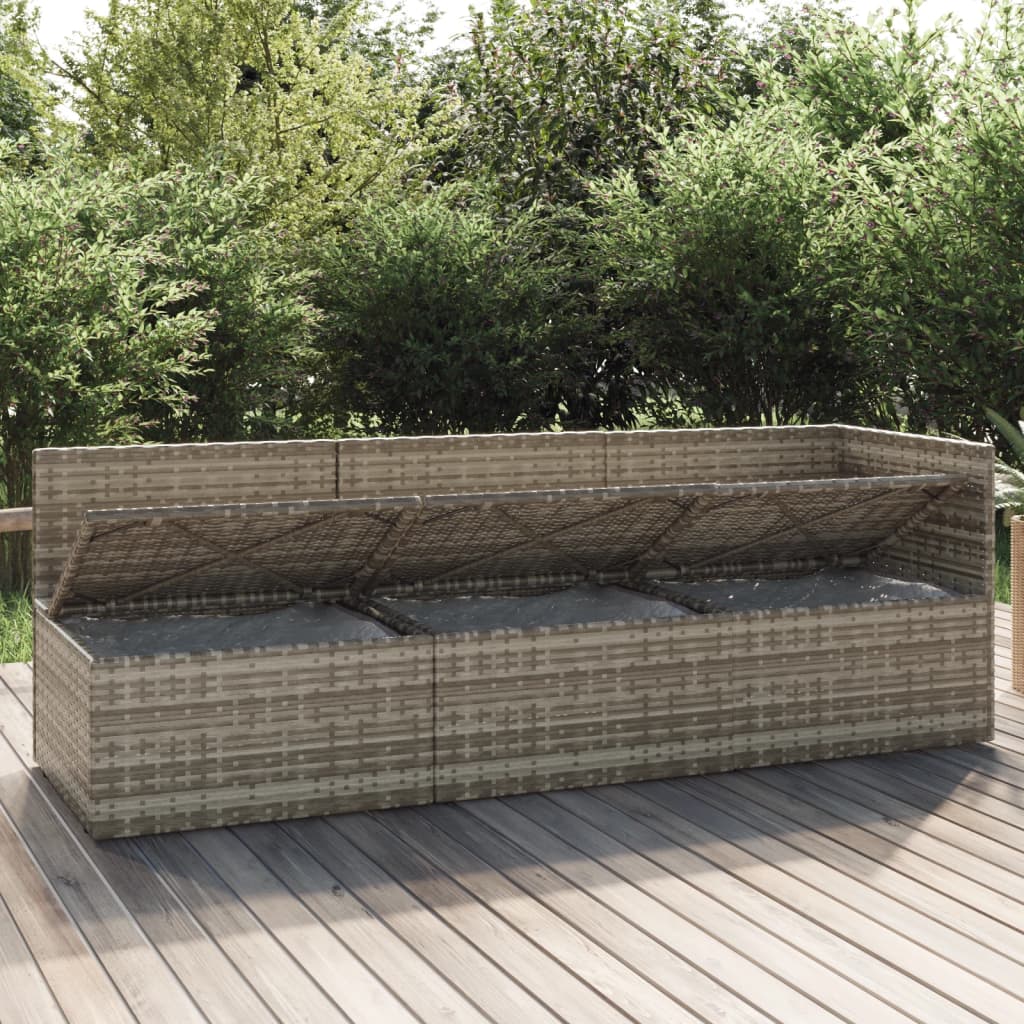 3-delige Loungeset met kussens poly rattan grijs