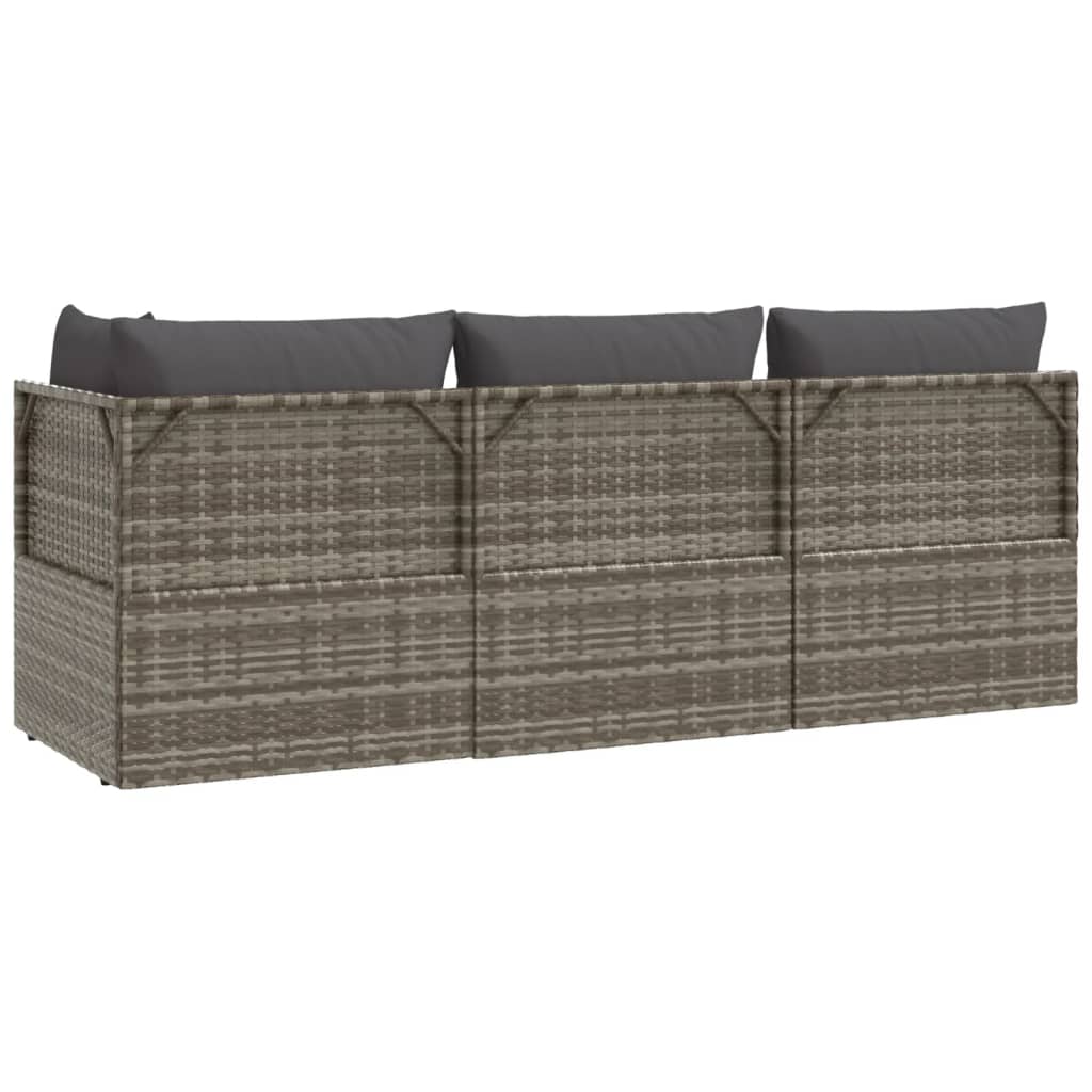 3-delige Loungeset met kussens poly rattan grijs