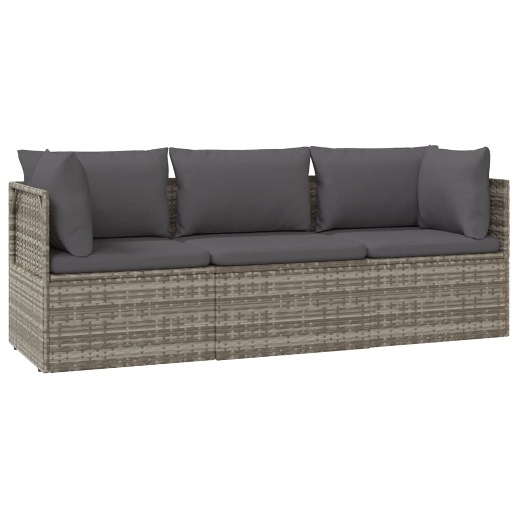 3-delige Loungeset met kussens poly rattan grijs