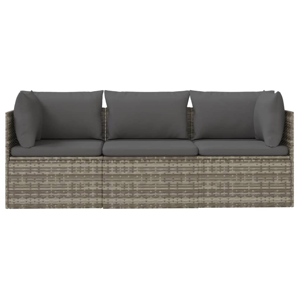 3-delige Loungeset met kussens poly rattan grijs