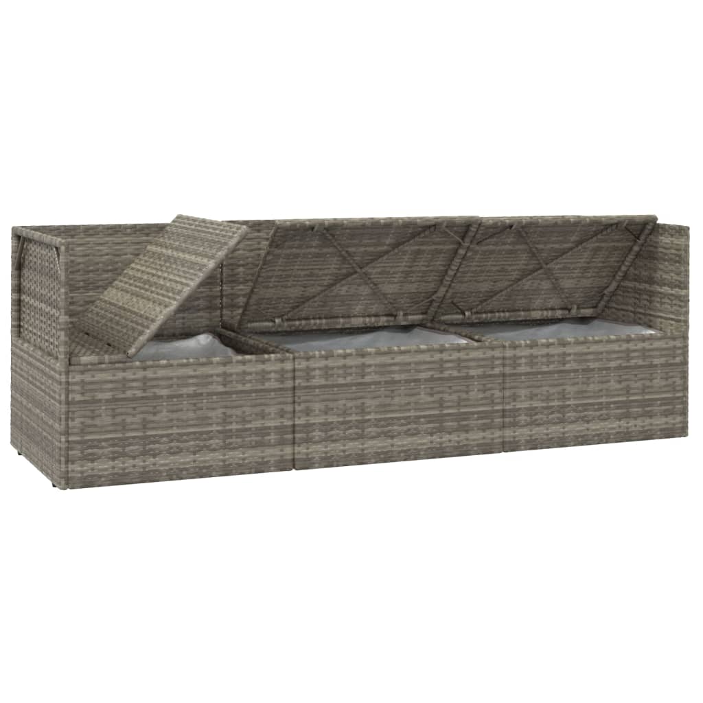 3-delige Loungeset met kussens poly rattan grijs