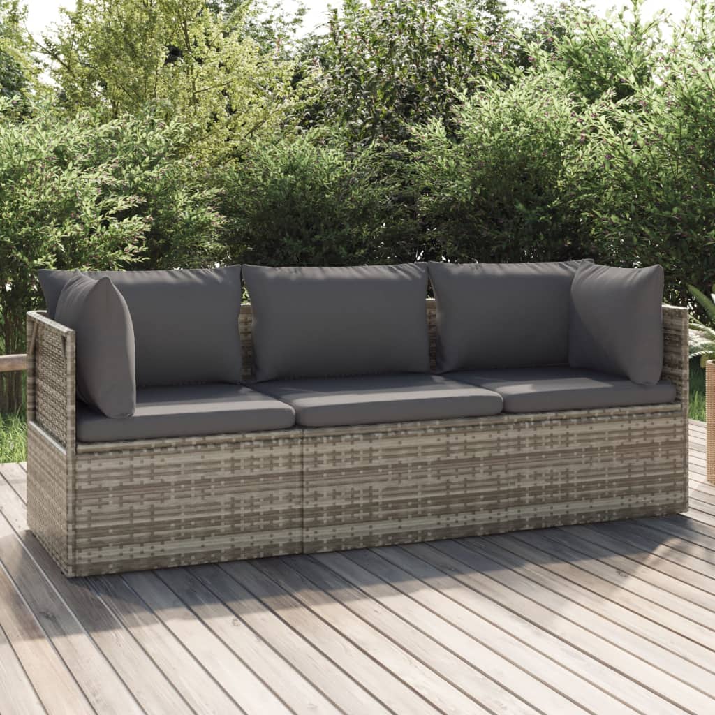 3-delige Loungeset met kussens poly rattan grijs