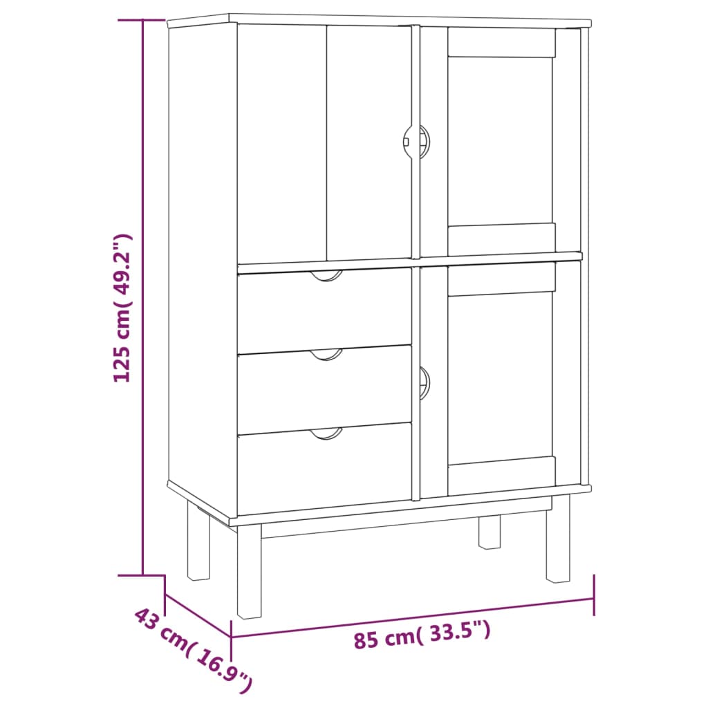 Armoire haute OTTA 85x43x125 cm en bois de pin massif