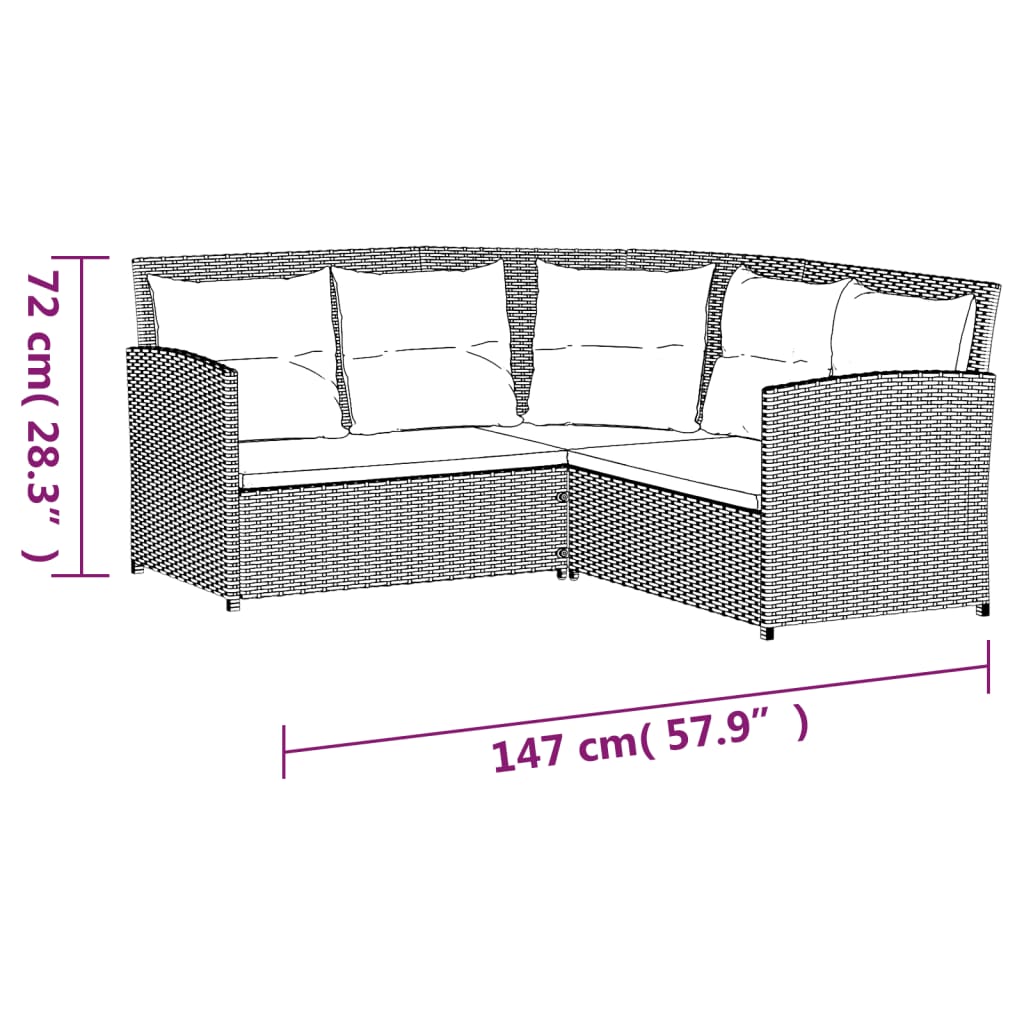 2-delige Loungeset met kussens L-vormig poly rattan