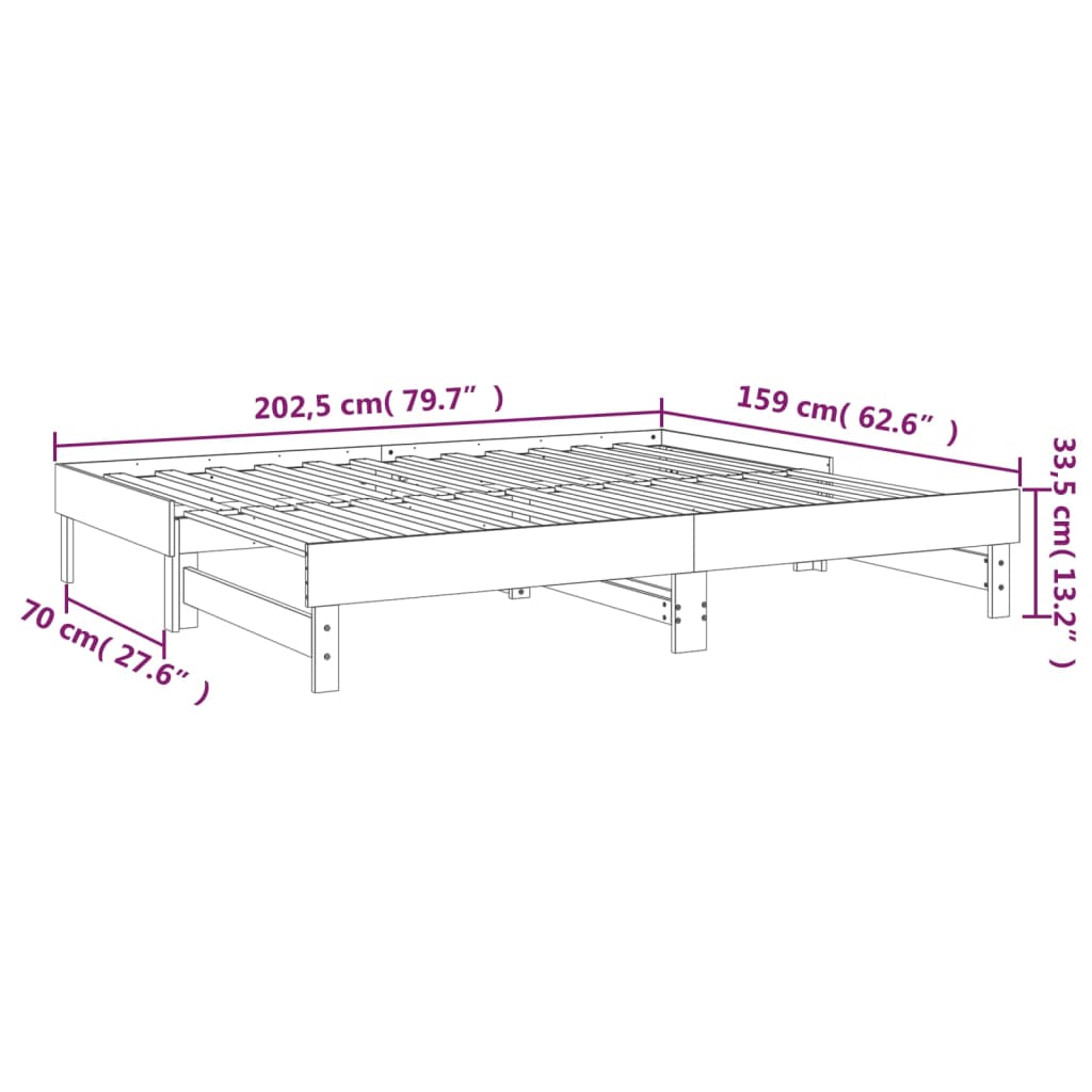 Slaapbank uitschuifbaar 2x(80x200) cm massief grenenhout