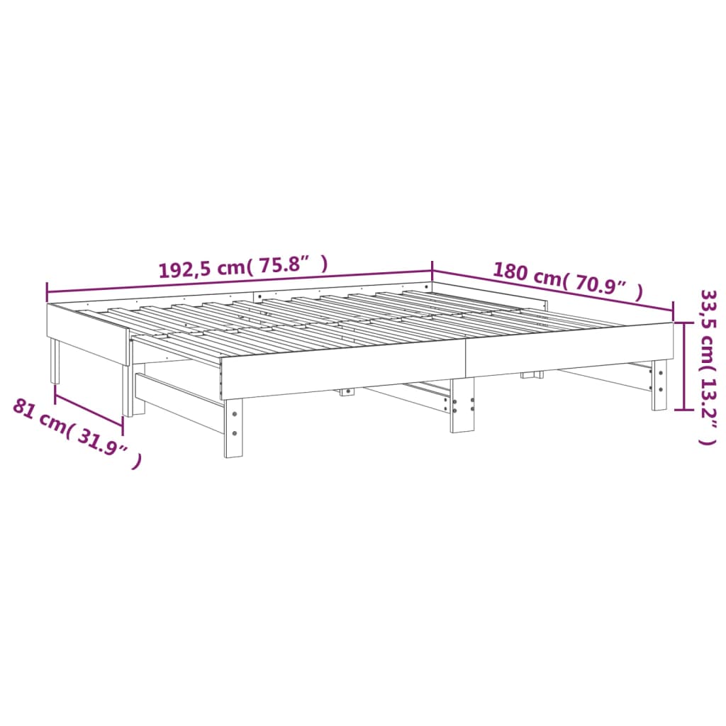 Slaapbank uitschuifbaar 2x(80x200) cm massief grenenhout