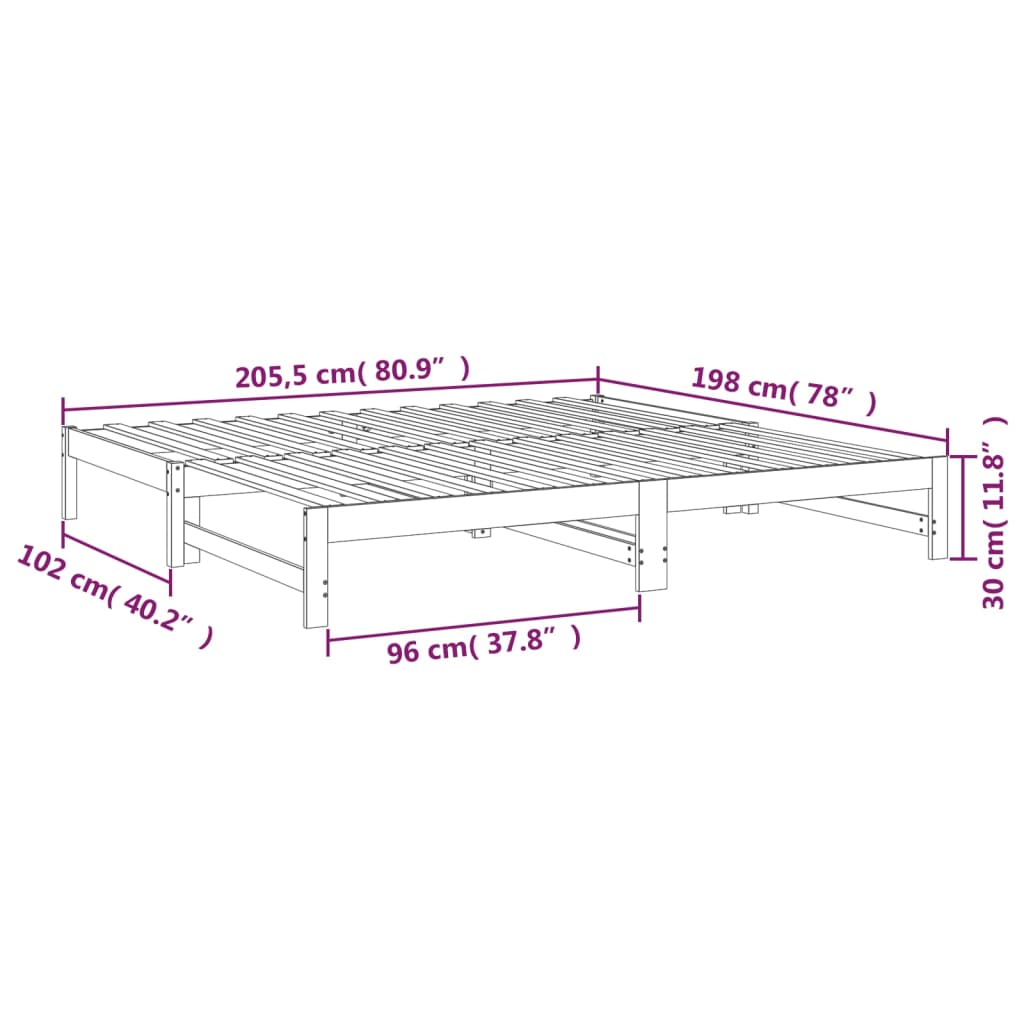 Slaapbank uitschuifbaar massief grenenhout 2x(90x190) cm