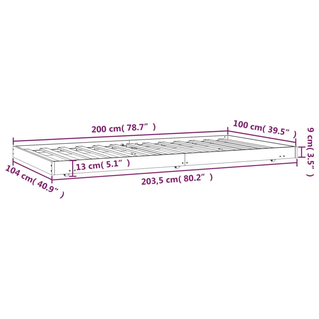 Cadre de lit 75x190 cm en pin massif