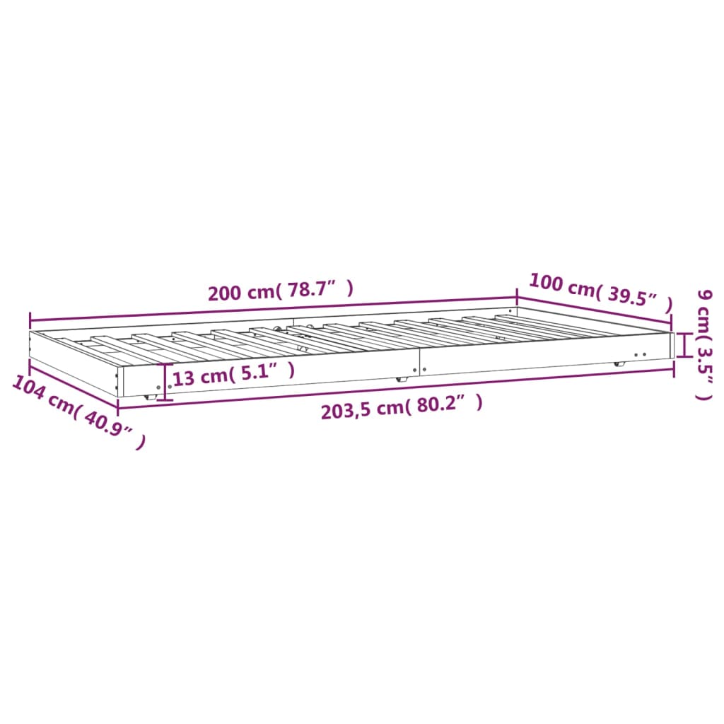 Cadre de lit en pin massif blanc 80x200 cm