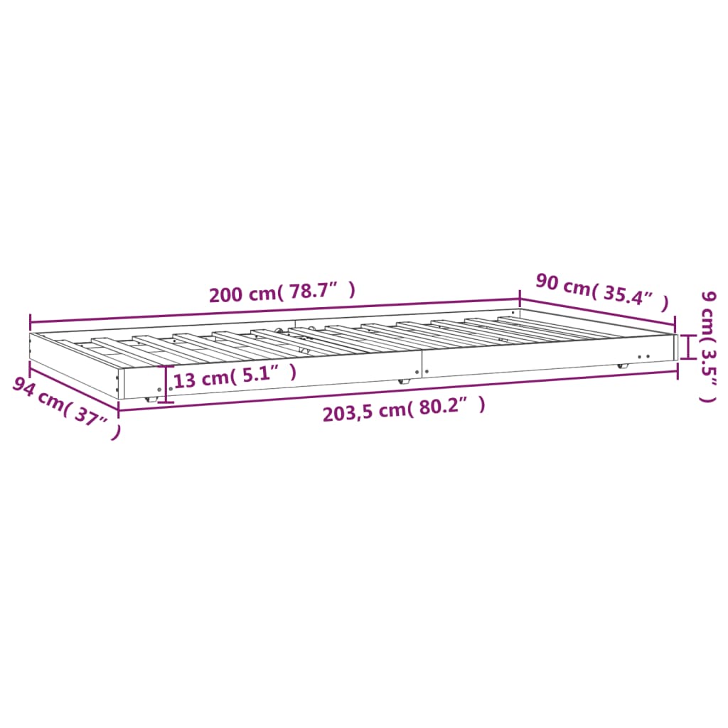 Cadre de lit en pin massif blanc 80x200 cm