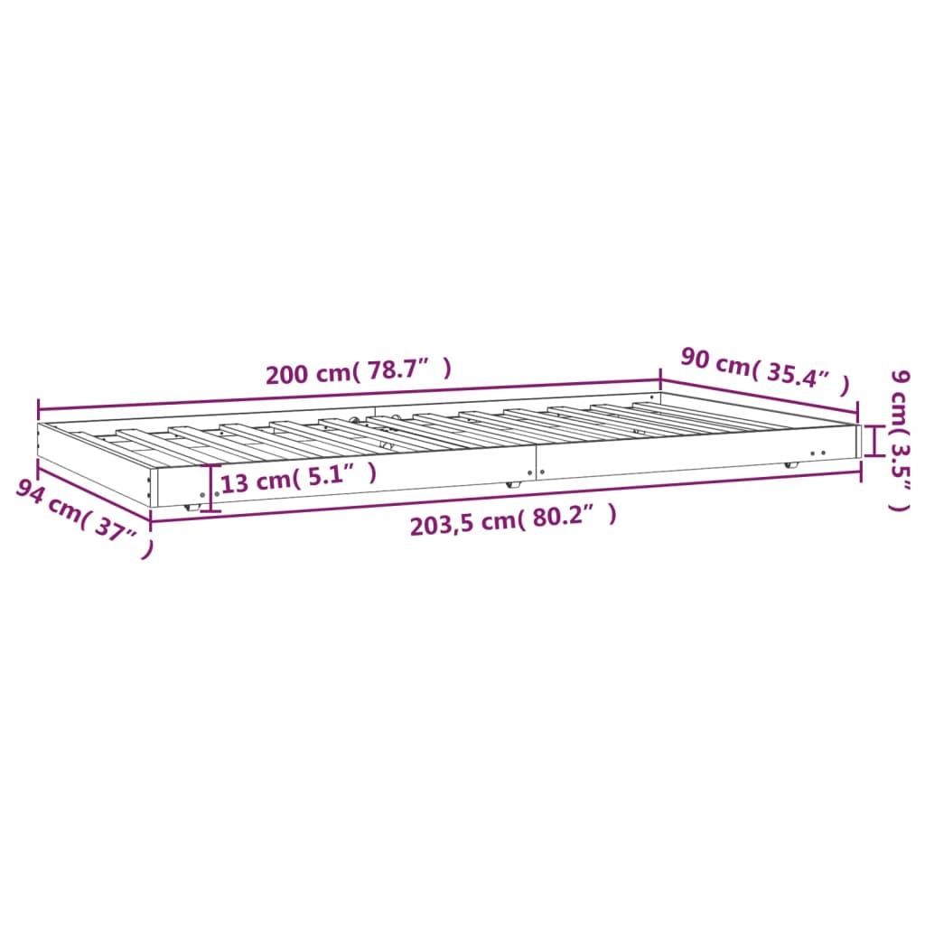 Cadre de lit 75x190 cm en pin massif